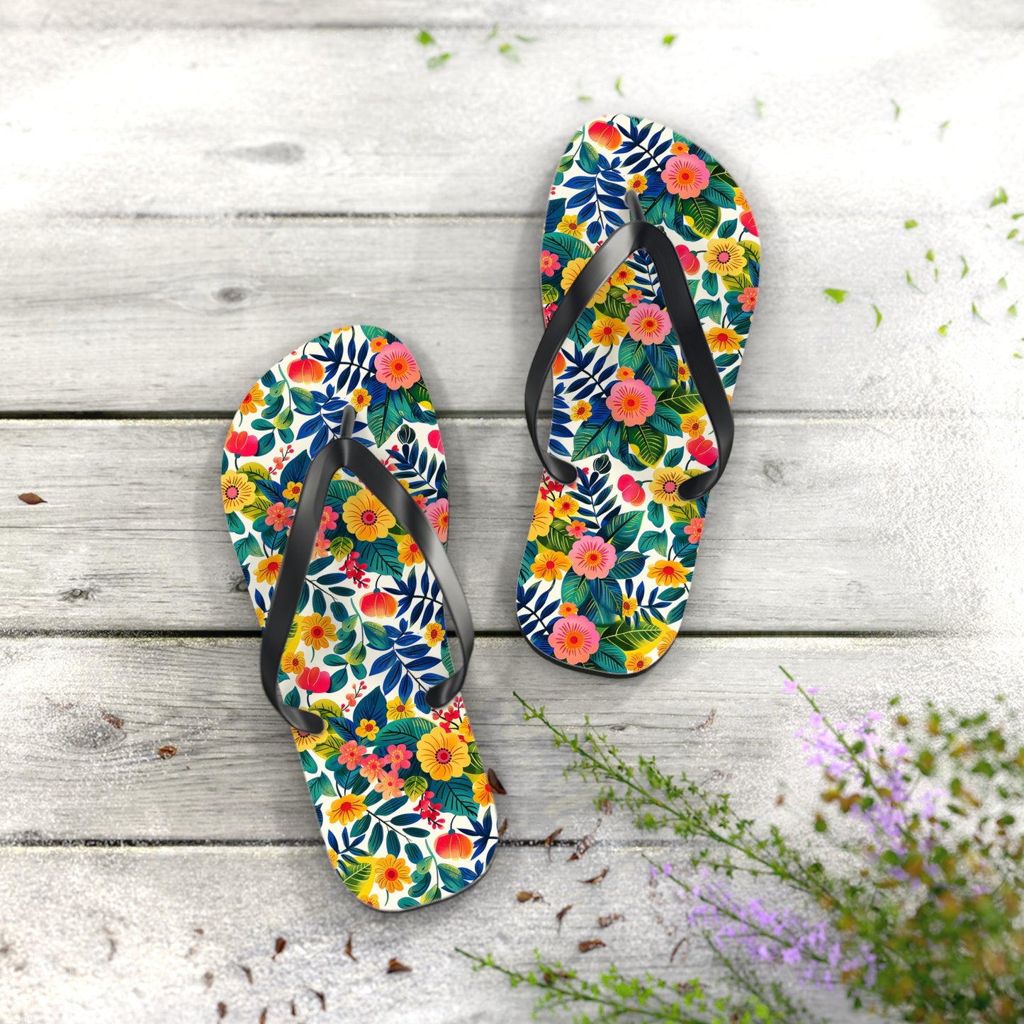 Blossom Bliss Flip Flops. 5/8" Thick Comfortable Summer or Winter Gym/Sauna Footwear for Men and Women.