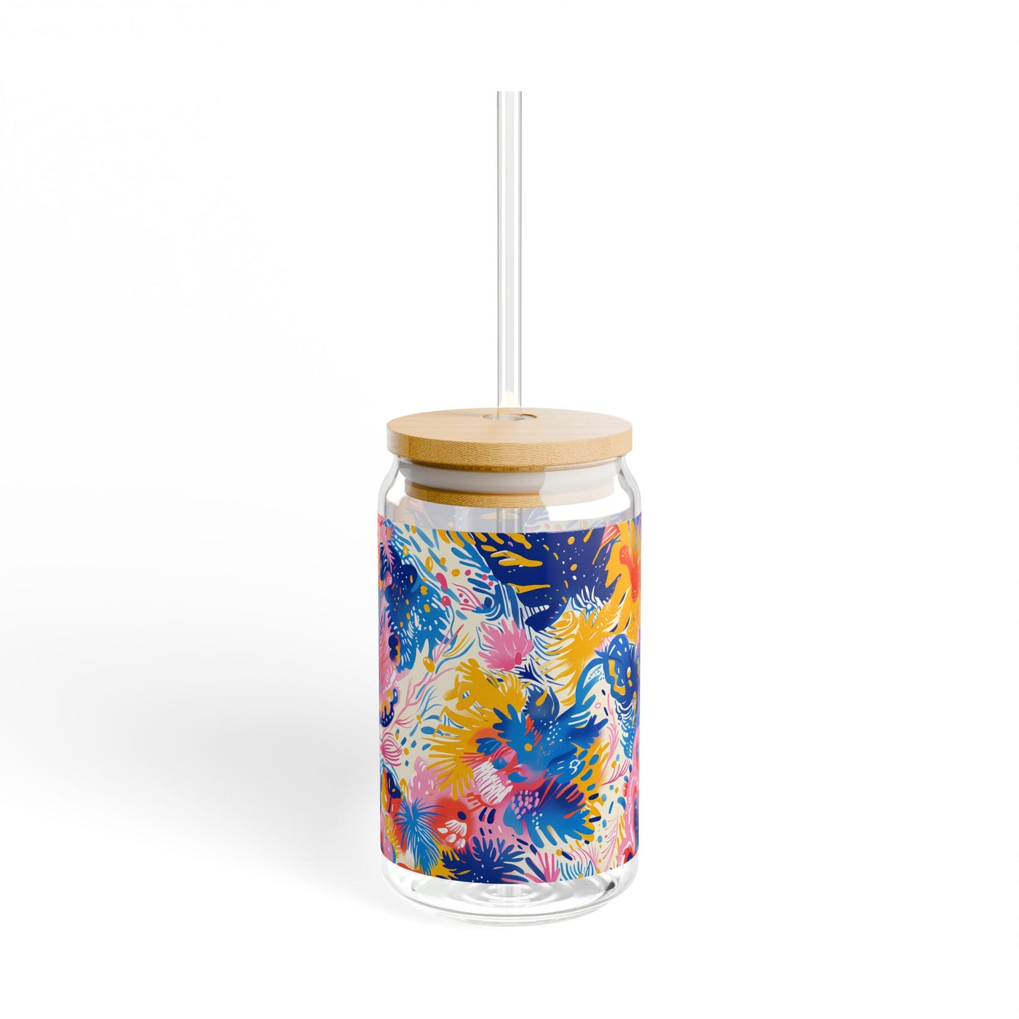 Splatter Blossom Sipper Glass Tumbler - 16 oz - Sip a Splash of Color with Splatter Blossom!
