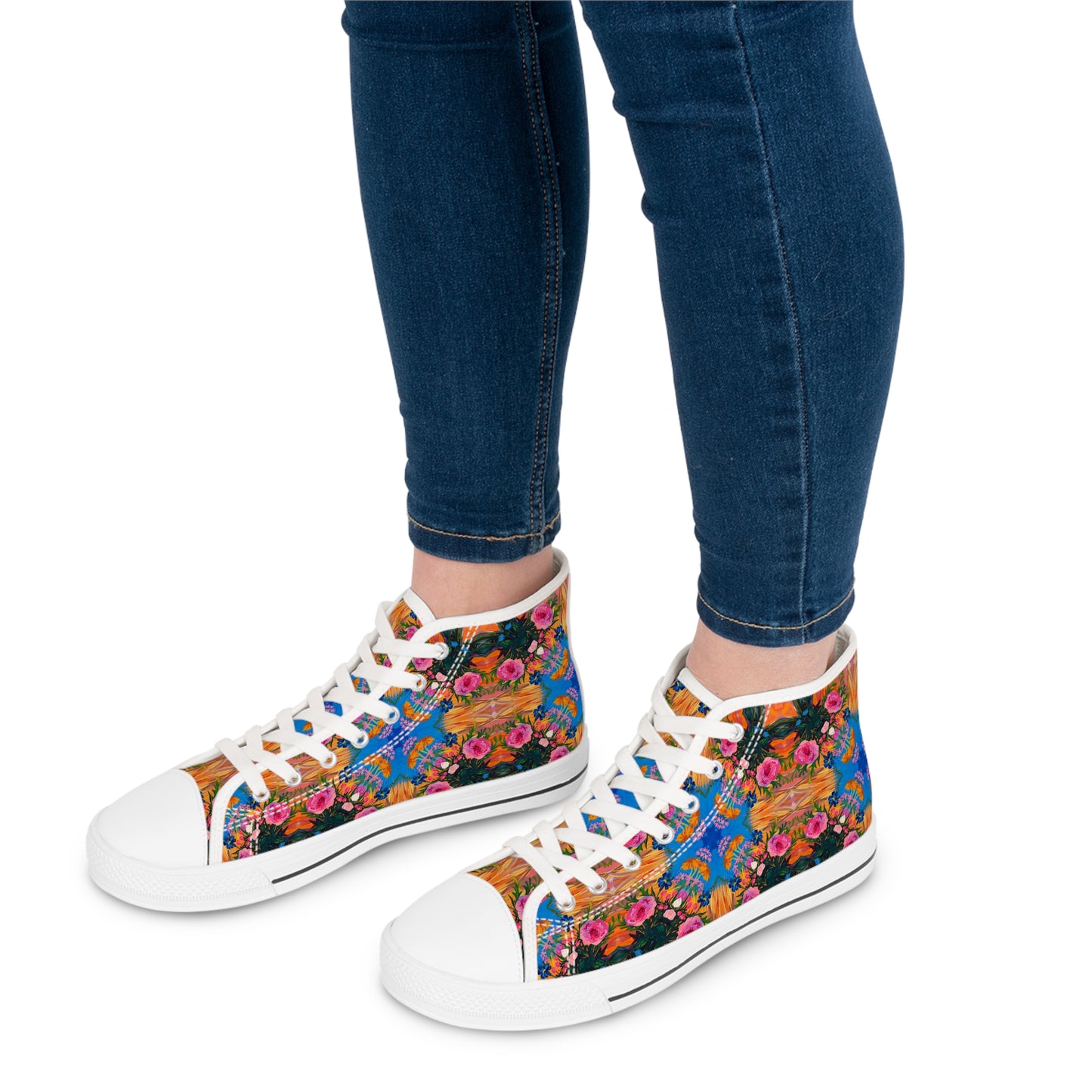 GeoGarden Ladies' High Top Sneakers - Modern Flair with a Floral Twist!