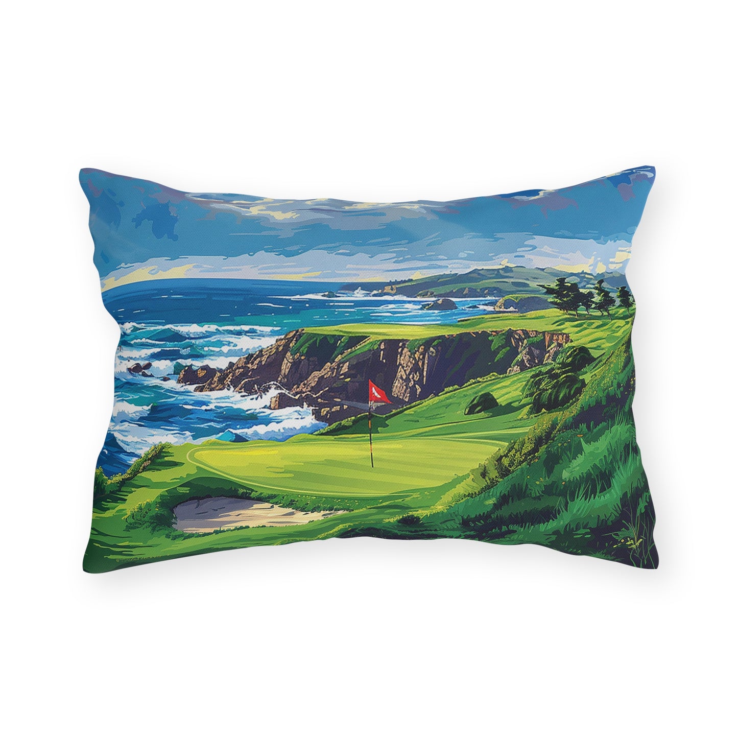 Coastal Tee Time Outdoor Lumbar Pillow - Spun Polyester - Double-Sided Print - UV-Resistant - Water-Resistant - Lumbar size: 20" x 14"