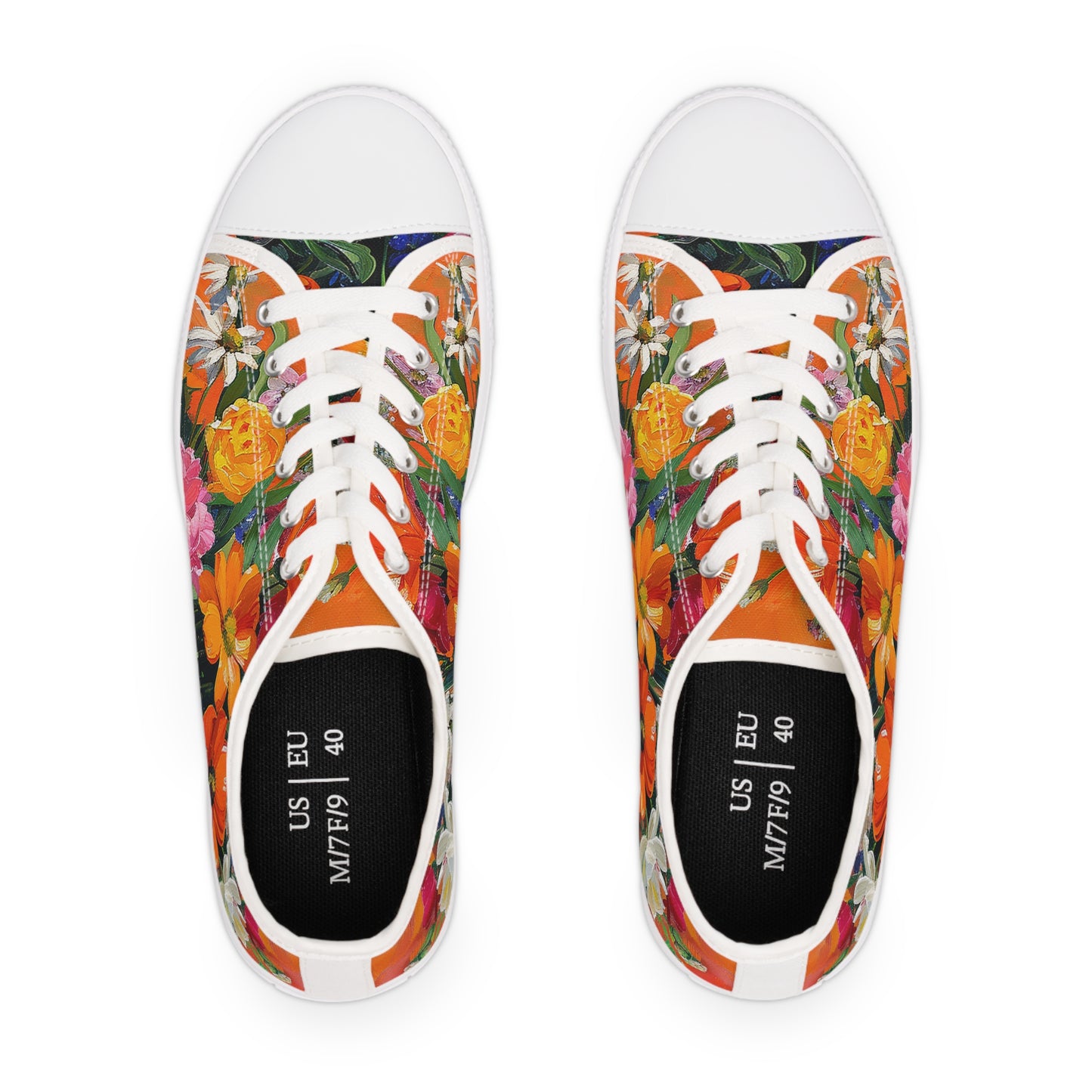 Blossom Blaze Ladies' Low Top Sneakers - Step into Blooming Beauty – Where Every Step is a Burst of Color!