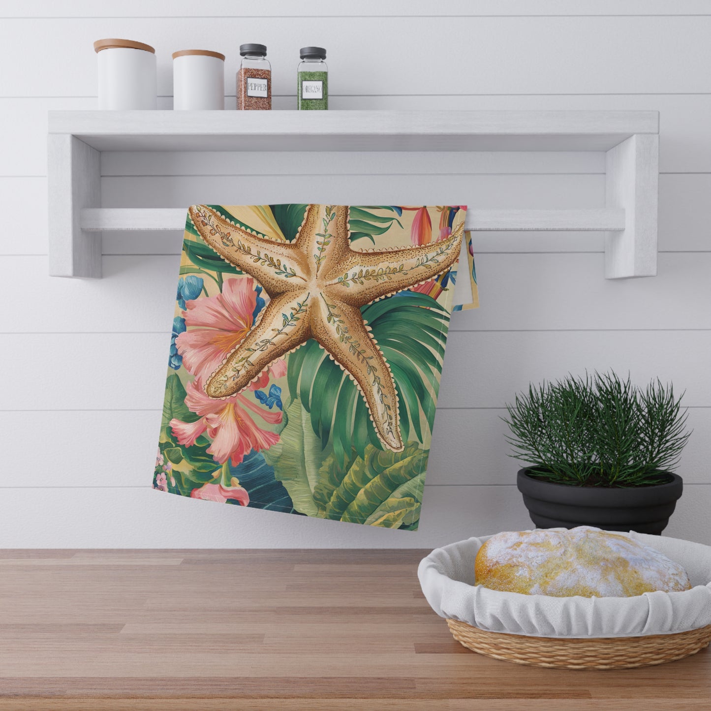 Starfish Soirée Kitchen Towel - Cotton Twill - 18" x 30" - Bask in Romantic Tropical Design with Starfish Elegance!