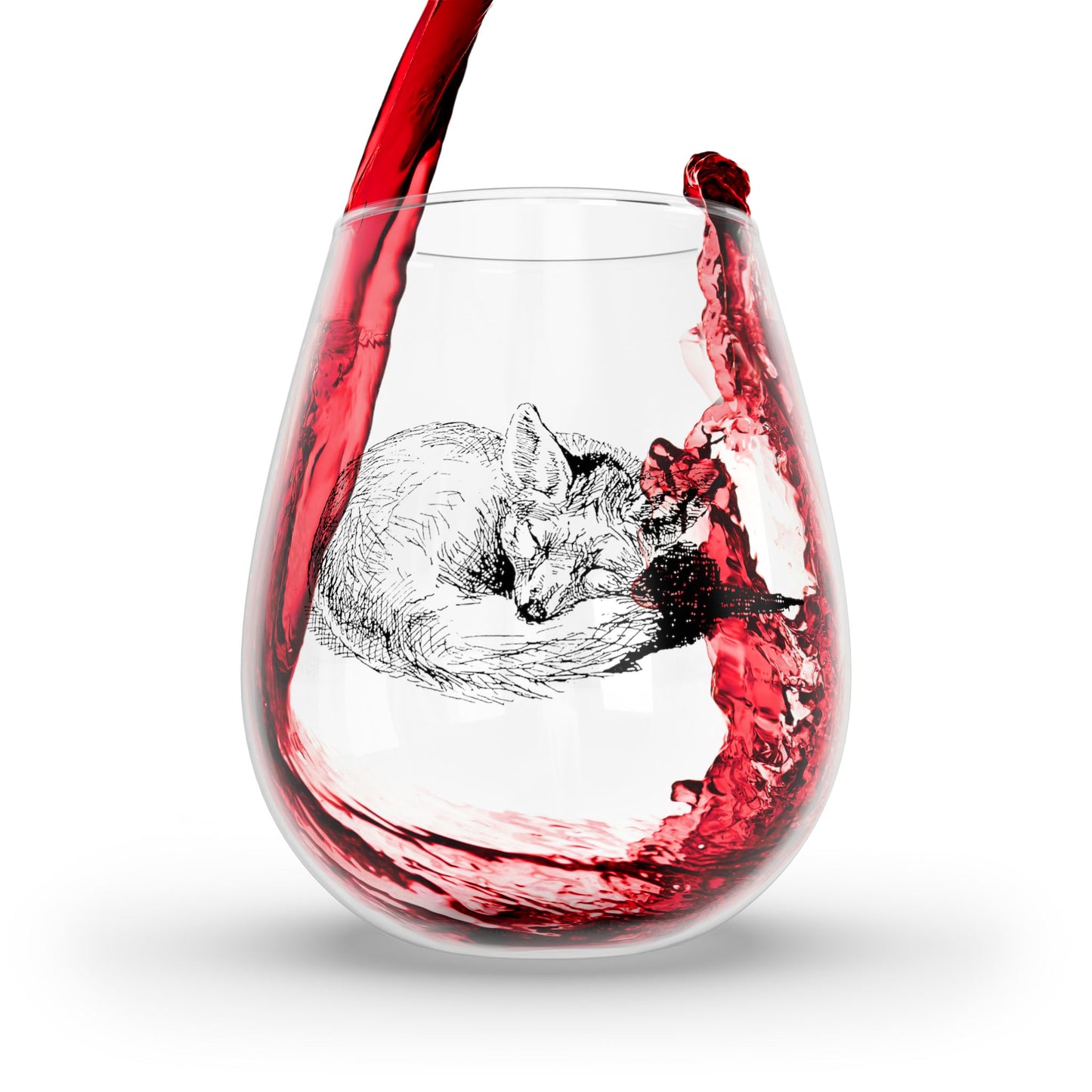 Vintage Fox in Dreamland Stemless Wine Glass - 11.75 oz - Sip Serenity with a Sleeping Fox’s Charm! From our Woodland Dreams Collection.