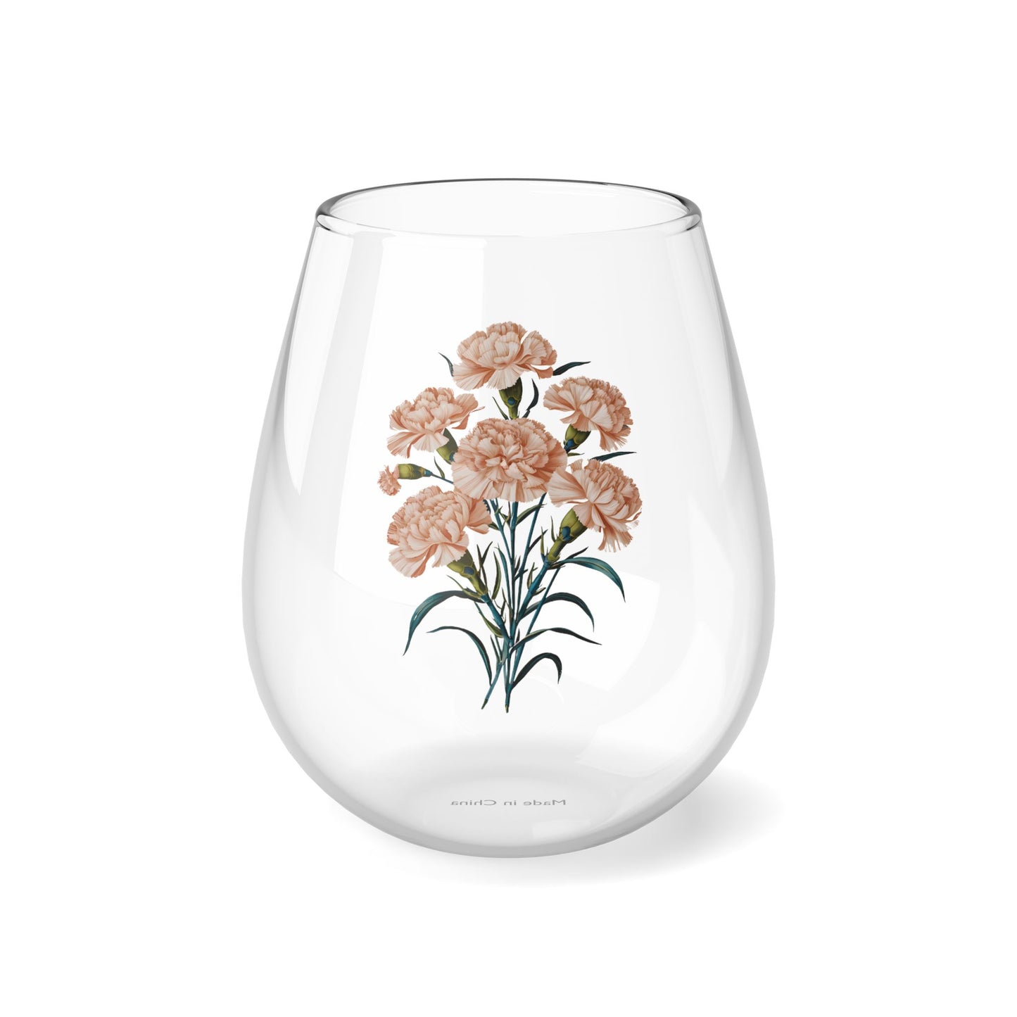 January Birth Month Flower - Carnation Stemless Wine Glass - 11.75 oz - Celebrate January's Grace with Every Sip! From our Blooming Celebrations Birth Flower Collection.