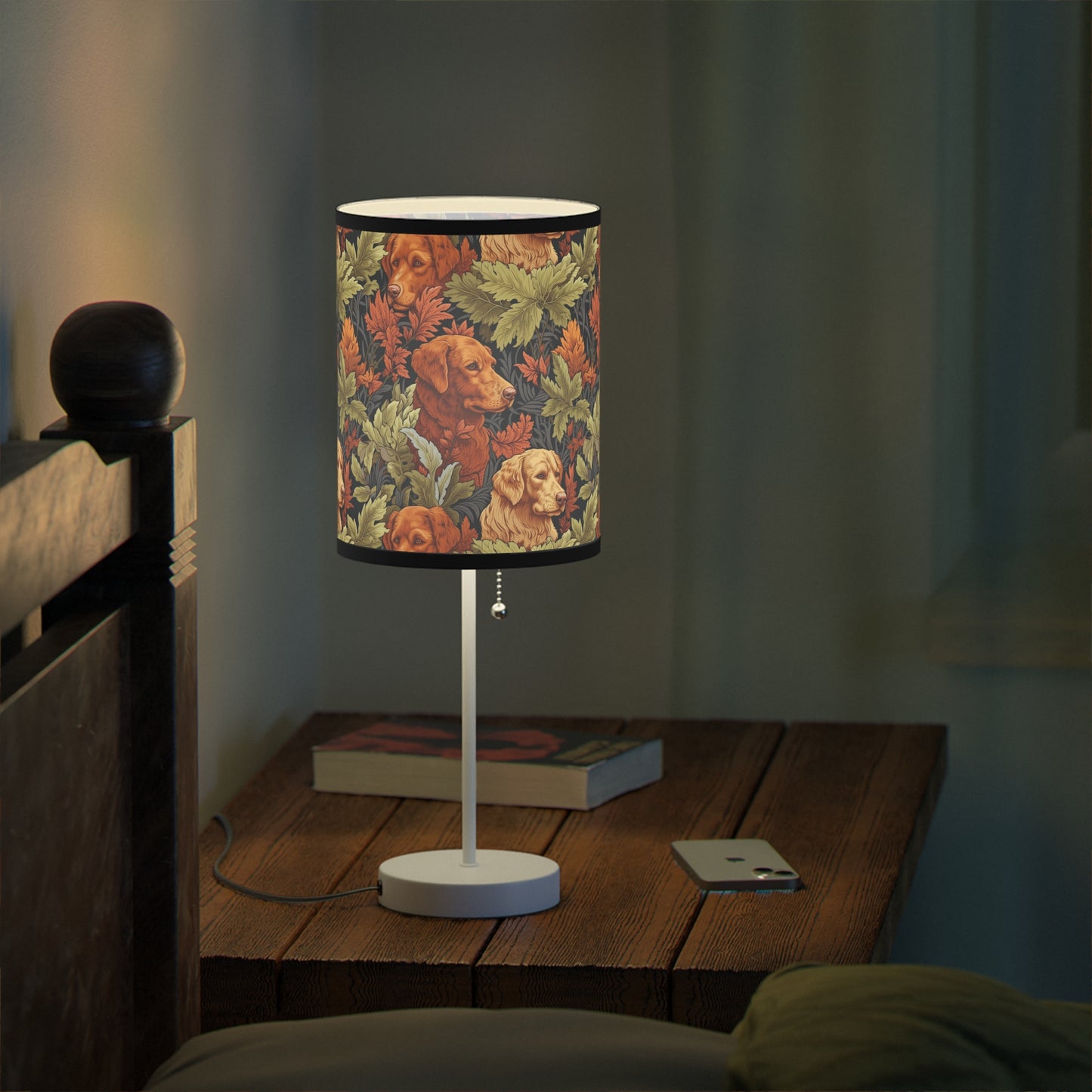 Classic English Dog Tapestry Modern Table Lamp, 20" Tall, Metal Stand, US|CA Plug, Available in 2 Finishes & Multiple Trim Colors