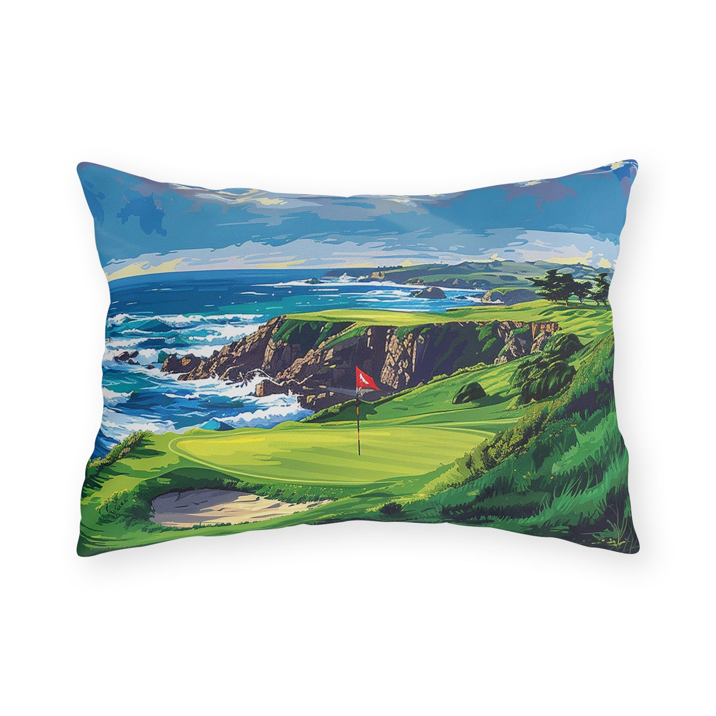 Coastal Tee Time Outdoor Lumbar Pillow - Spun Polyester - Double-Sided Print - UV-Resistant - Water-Resistant - Lumbar size: 20" x 14"