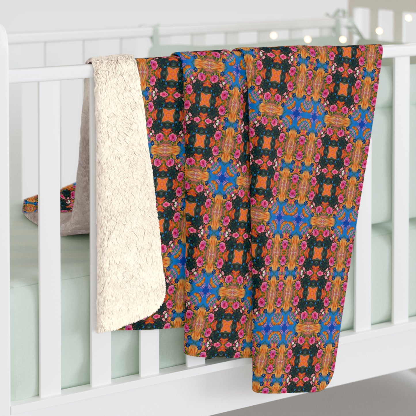 Geometric Tapestry Bloom Sherpa Fleece Blanket - Wrap Yourself in Woven Wonder - Cozy Meets Classic Elegance! Available in 2 sizes.