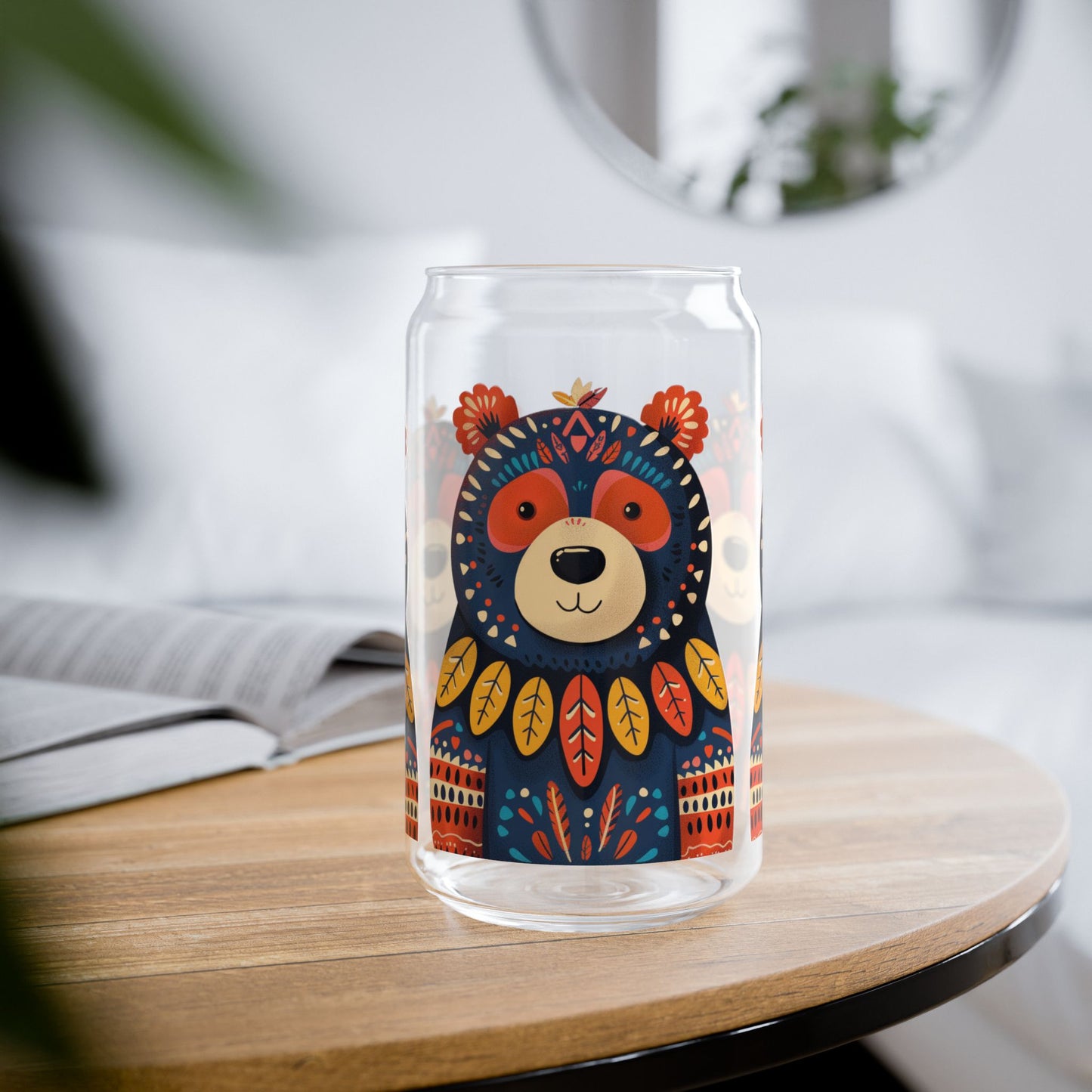 Mamma Bear Sipper Glass Tumbler, 16 oz - Sip in Warmth with Mamma Bear's Embrace! - From our Bear Family Collection.