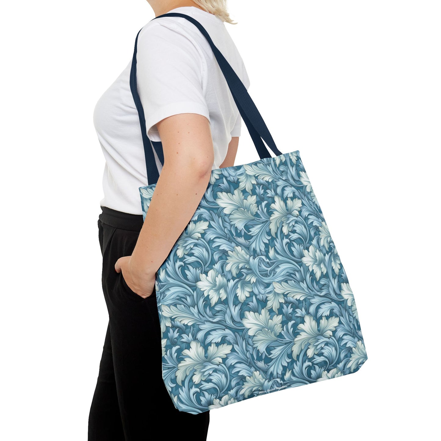 Soft Blue Leaf Tapestry Tote Bag - Leaf Through History with Every Carry! Available in 3 sizes.