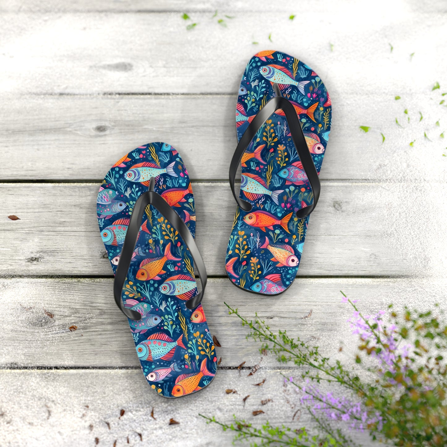 Fun Fish Flip Flops. 5/8" Thick Comfortable Summer or Winter Gym/Sauna Footwear for Men and Women.