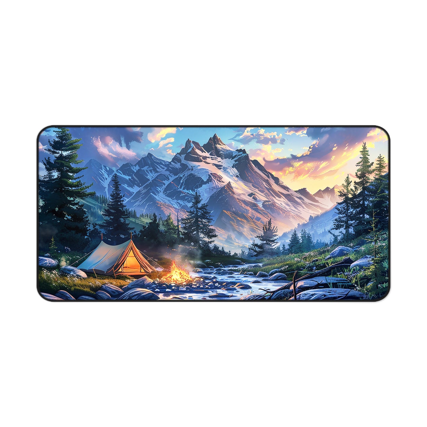 Mountain Creekside Campfire Desk Mat (Desk Pad) - Escape to the Mountains with Every Task! Available in 3 sizes.