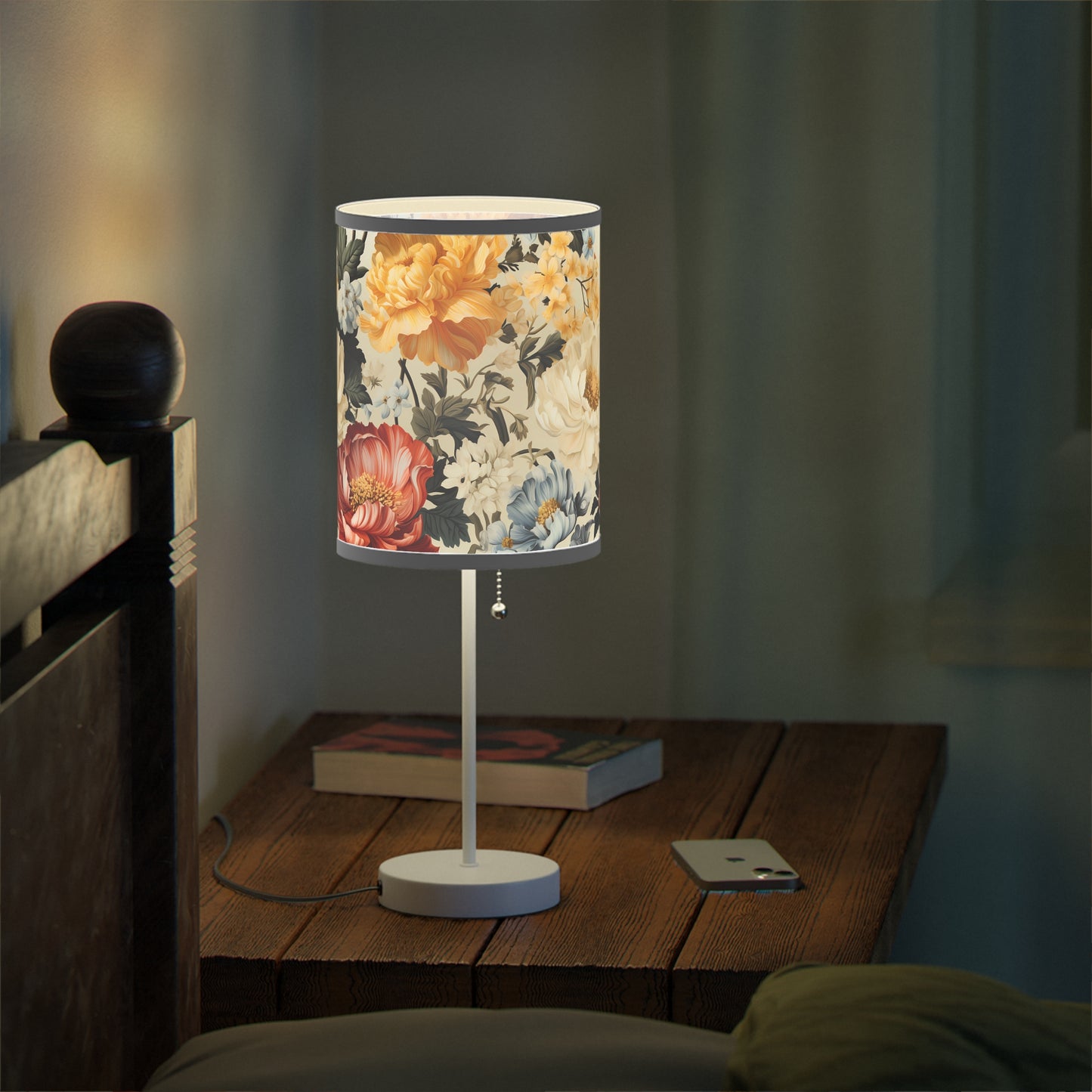 Elegant Heirloom Blossoms Modern Table Lamp, 20" Tall, Metal Stand, US|CA Plug, Available in 2 Finishes & Multiple Trim Colors