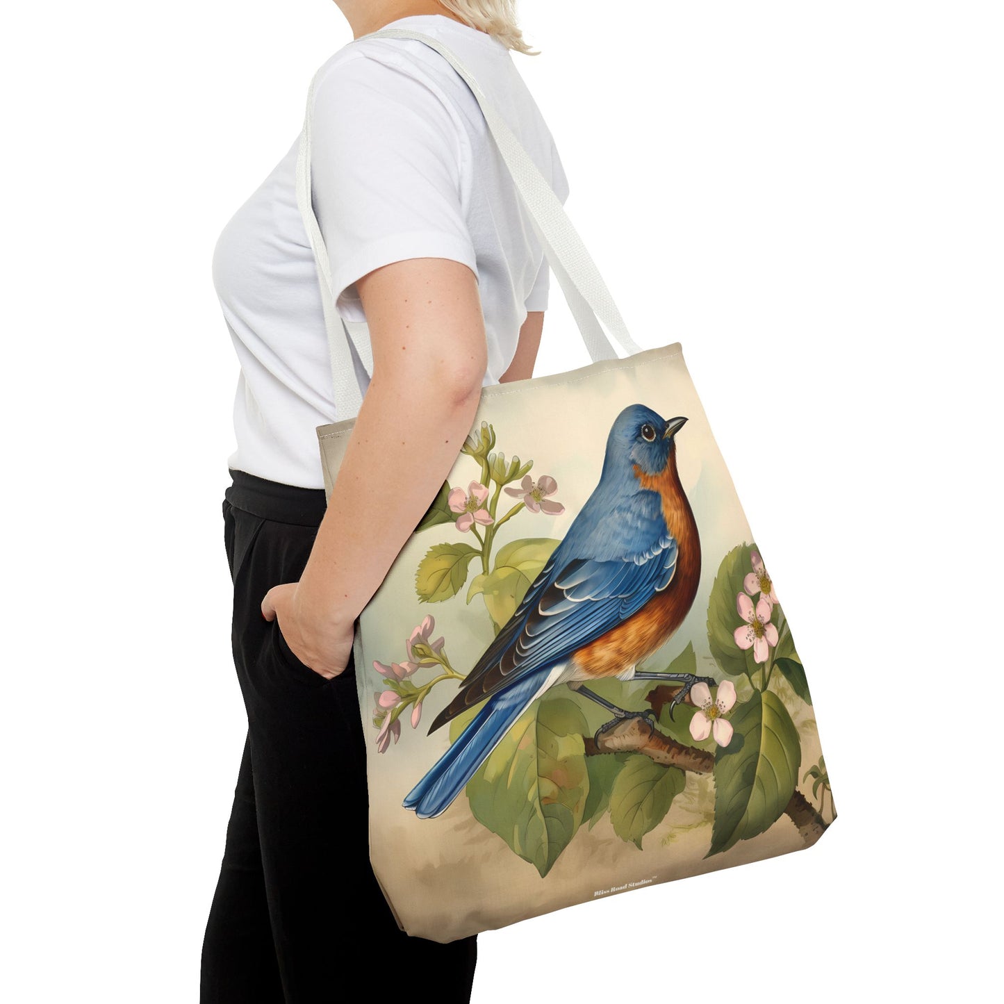 Bluebird Botanical Tote Bag - Enjoy Nature's Elegance on the Go! Available in 3 sizes.