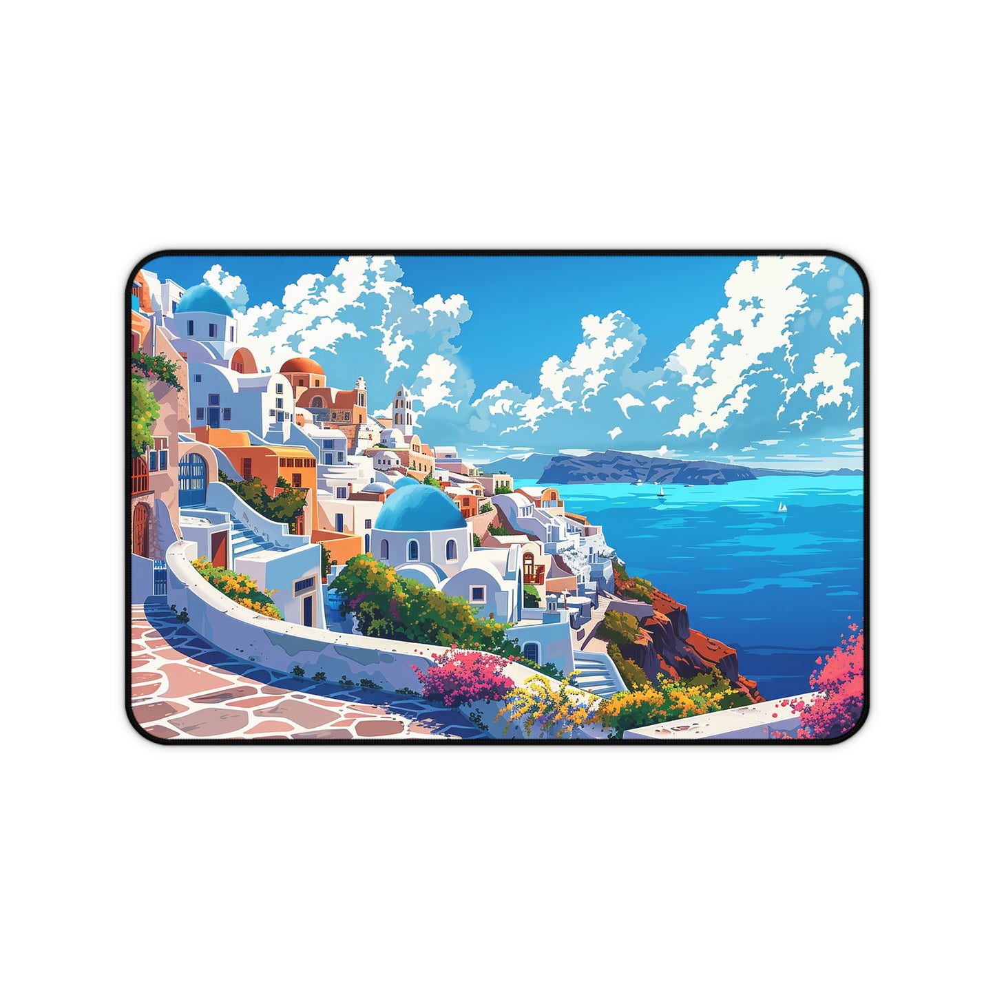 Santorini Serenity Desk Mat (Desk Pad) - Bring Mediterranean Bliss to Your Desk! Available in 3 sizes.