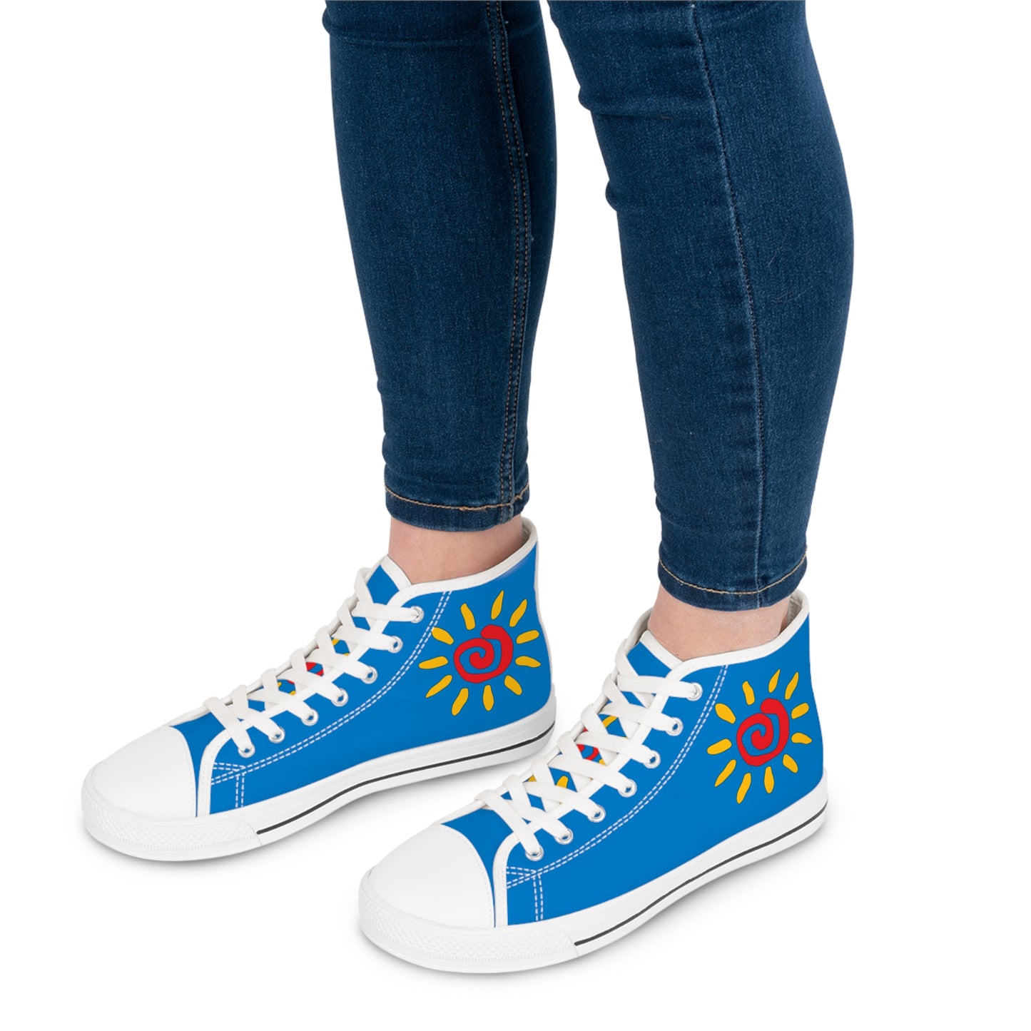 Our Day in the Sun Ladies' High Top Sneakers - Blue Background - Step into Sunshine - Where Every Day is a Day in the Sun!