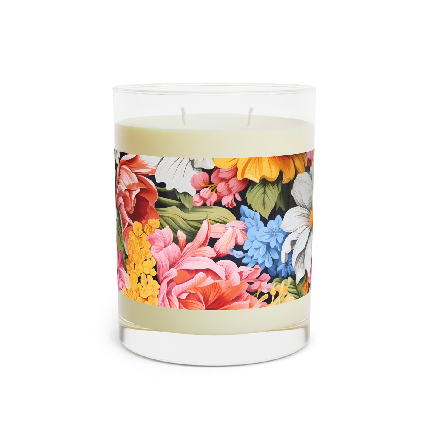Chic Floral 100% Soy Wax Scented Candle. 11 oz. Full Glass, Phthlate-Free & Lead-Free Two-Wick Candle, Three Fragrance Options.