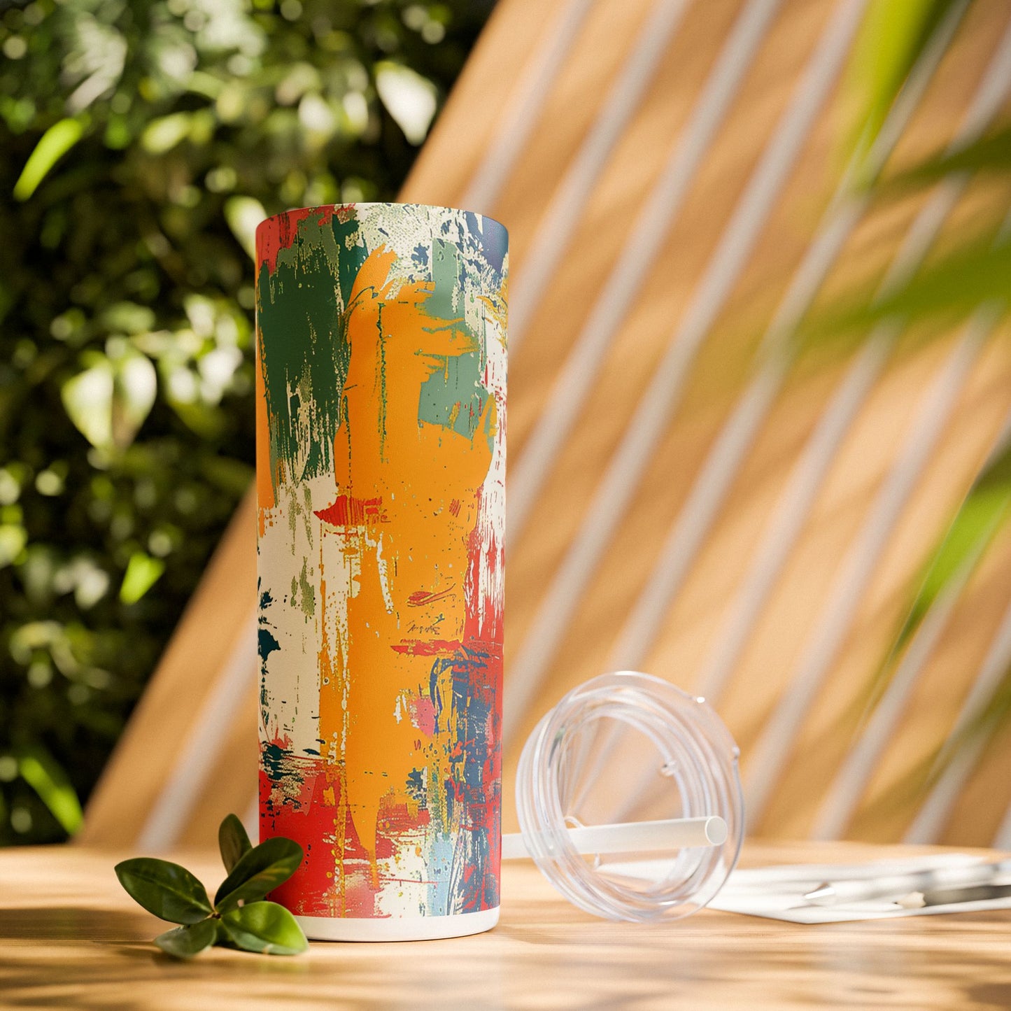 Paint Splash Palette Skinny Tumbler with Straw - 20 oz. Insulated Stainless Steel - Bring a Splash of Art to Every Sip!