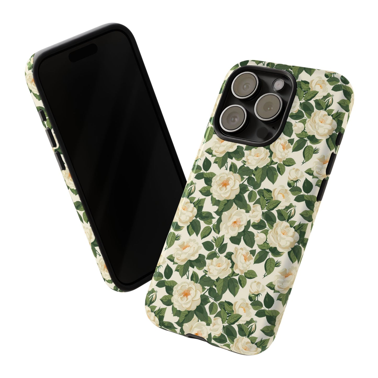 White Roses at Dawn Tough Phone Case for Apple iPhone, Samsung Galaxy, and Google Pixel.