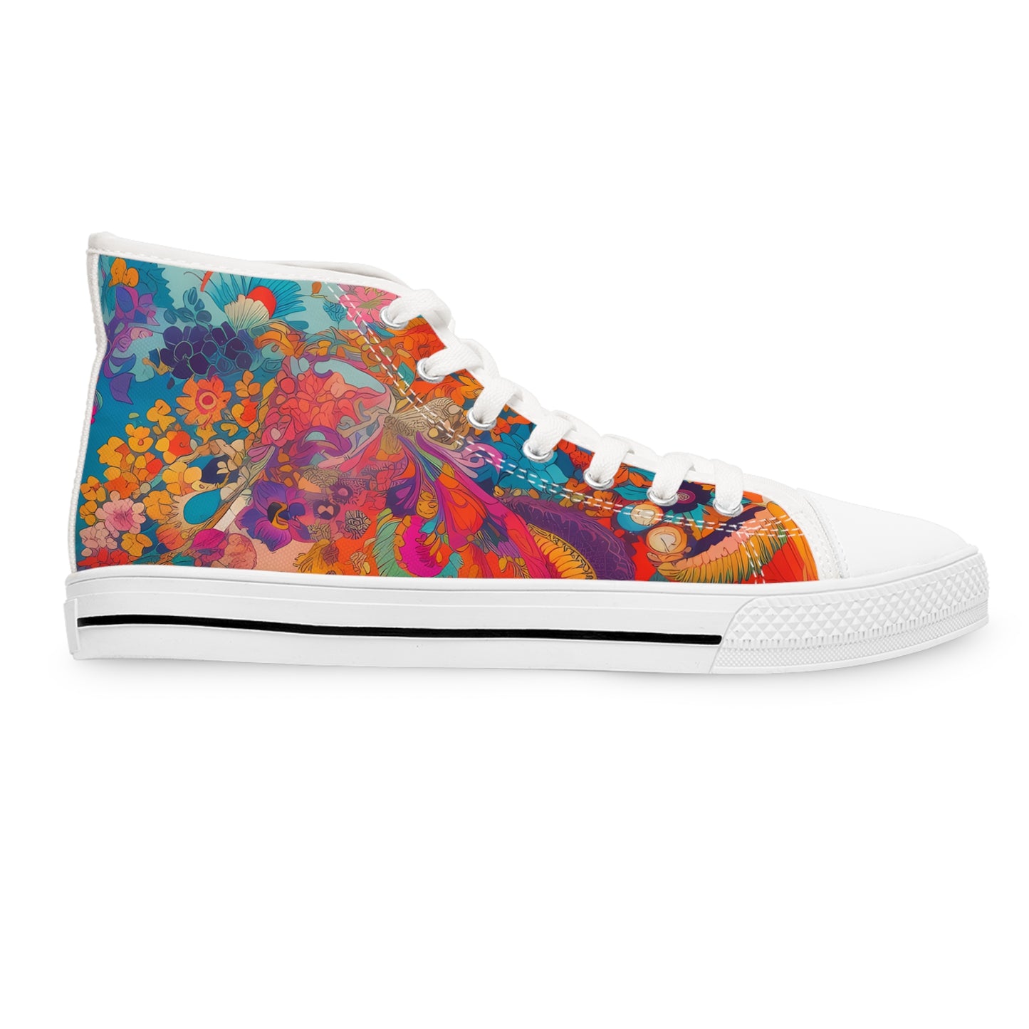 Psychedelic Floral Petals Ladies' High Top Sneakers - Step into a Psychedelic Garden: Where Every Step Blooms into Color!