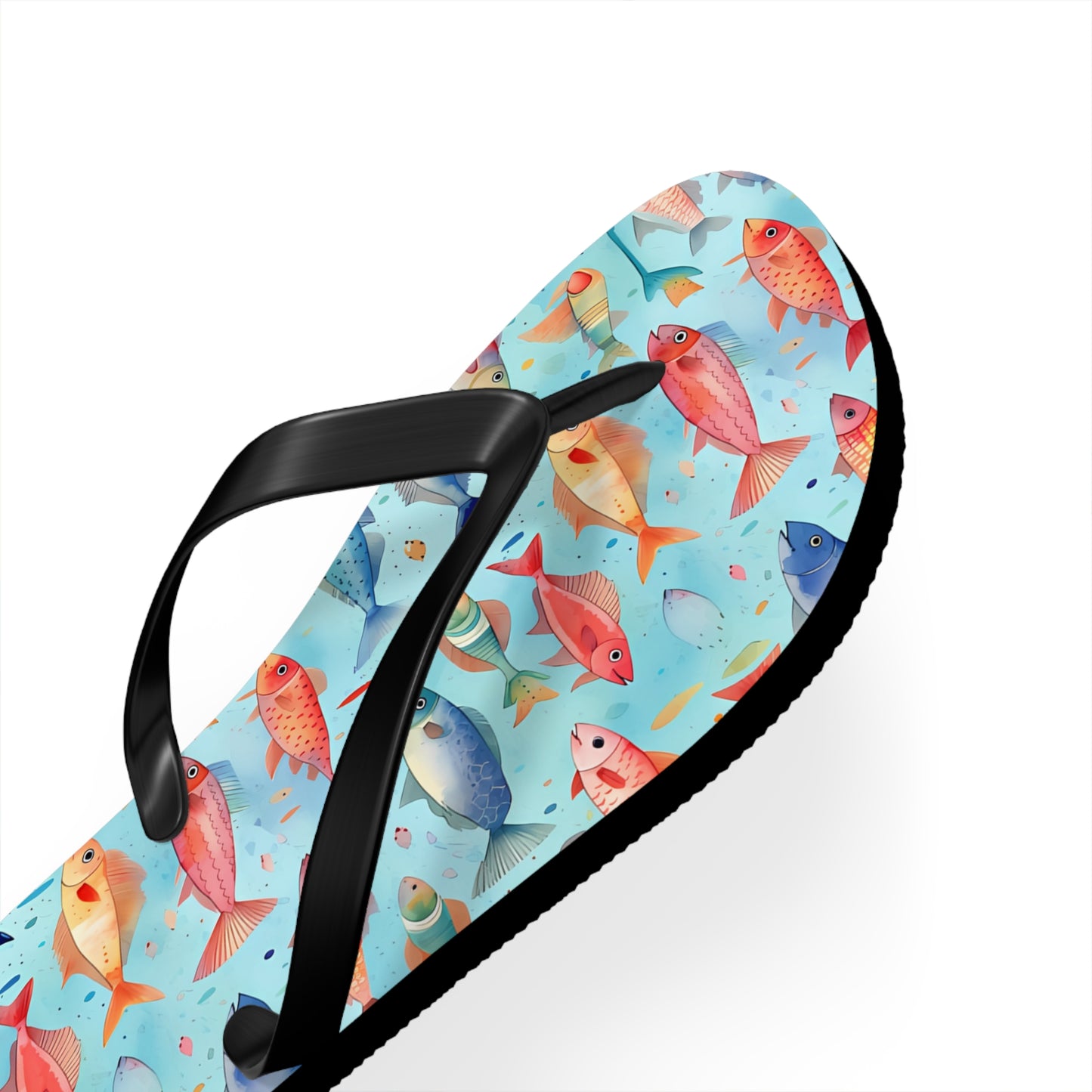 Happy Swimming Fish Flip Flops. 5/8" Thick Comfortable Summer or Winter Gym/Sauna Footwear for Men and Women.