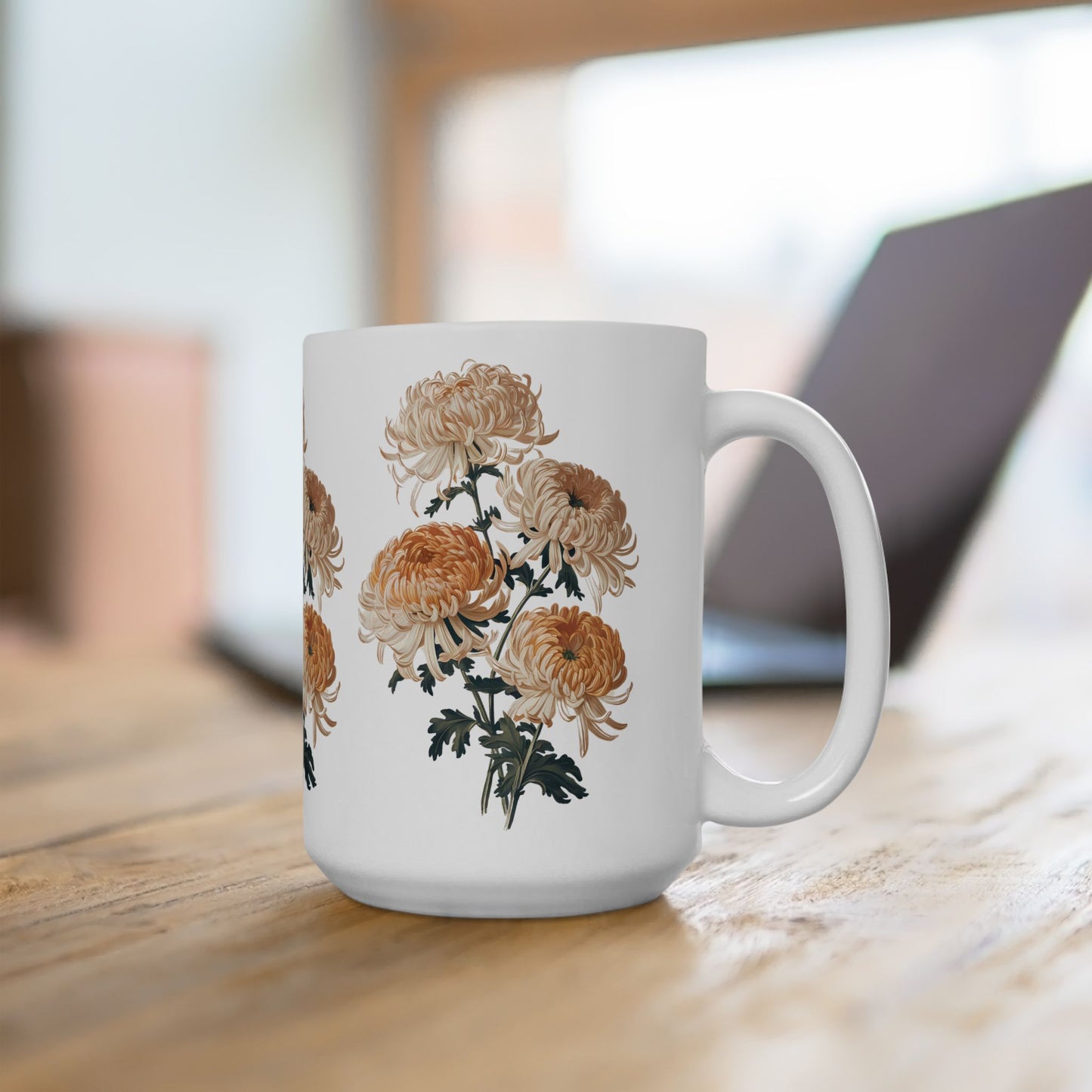 November Birth Month Flower - Chrysanthemum Ceramic Mug - 15 oz. - Sip the Beauty of November with Chrysanthemum Charm! From our Blooming Celebrations Birth Flower Collection.