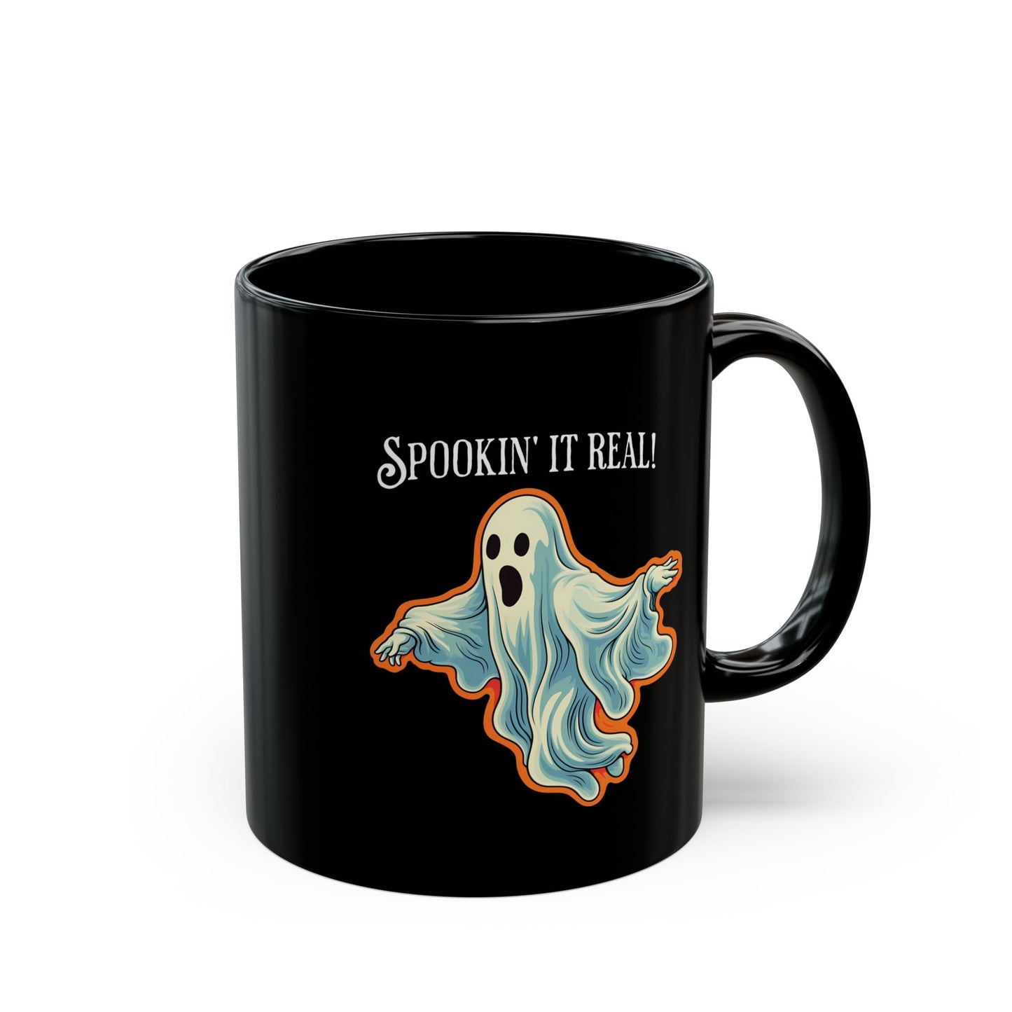 Spookin it' Real Chic Retro Ghost Halloween Black Mug - 11oz, 15oz - Start Your Day with a Ghostly Good Brew!