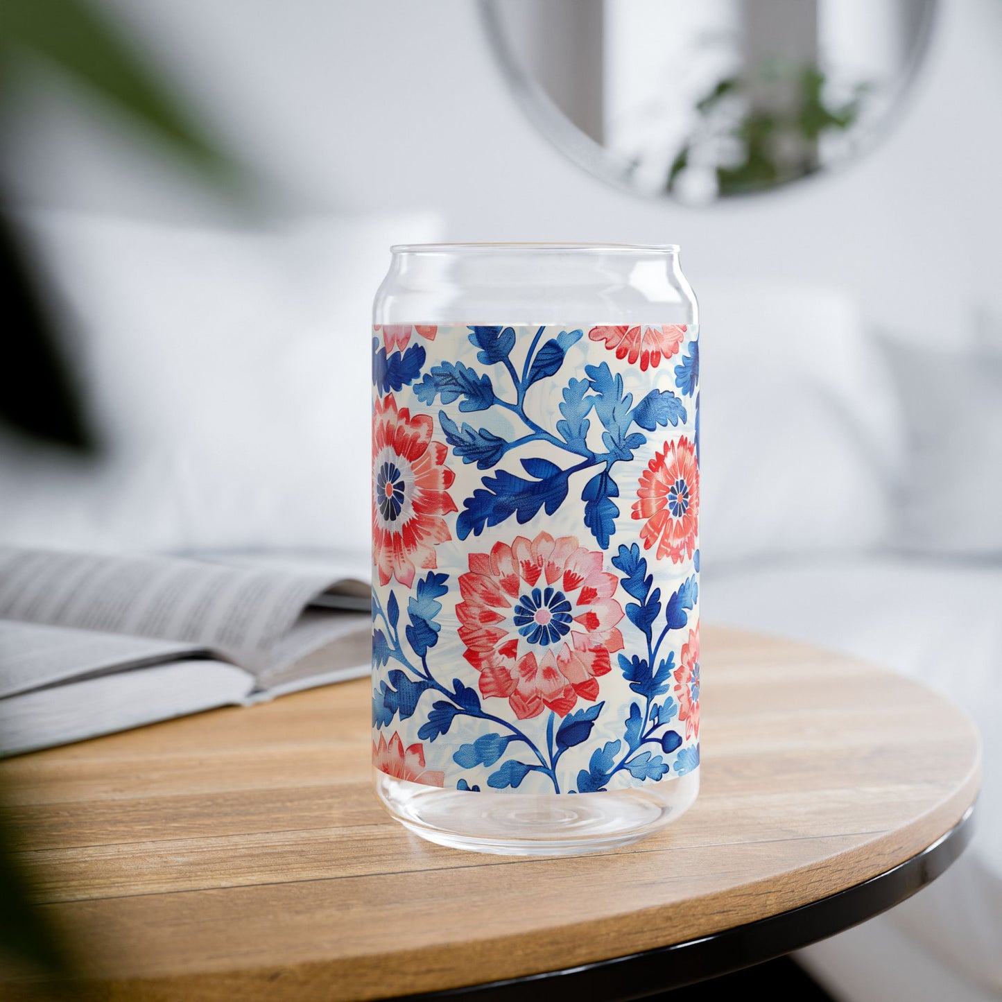 Whimsical Batik Blossoms Sipper Glass Tumbler - 16 oz - Sip in Style with Whimsical Batik Blossoms!