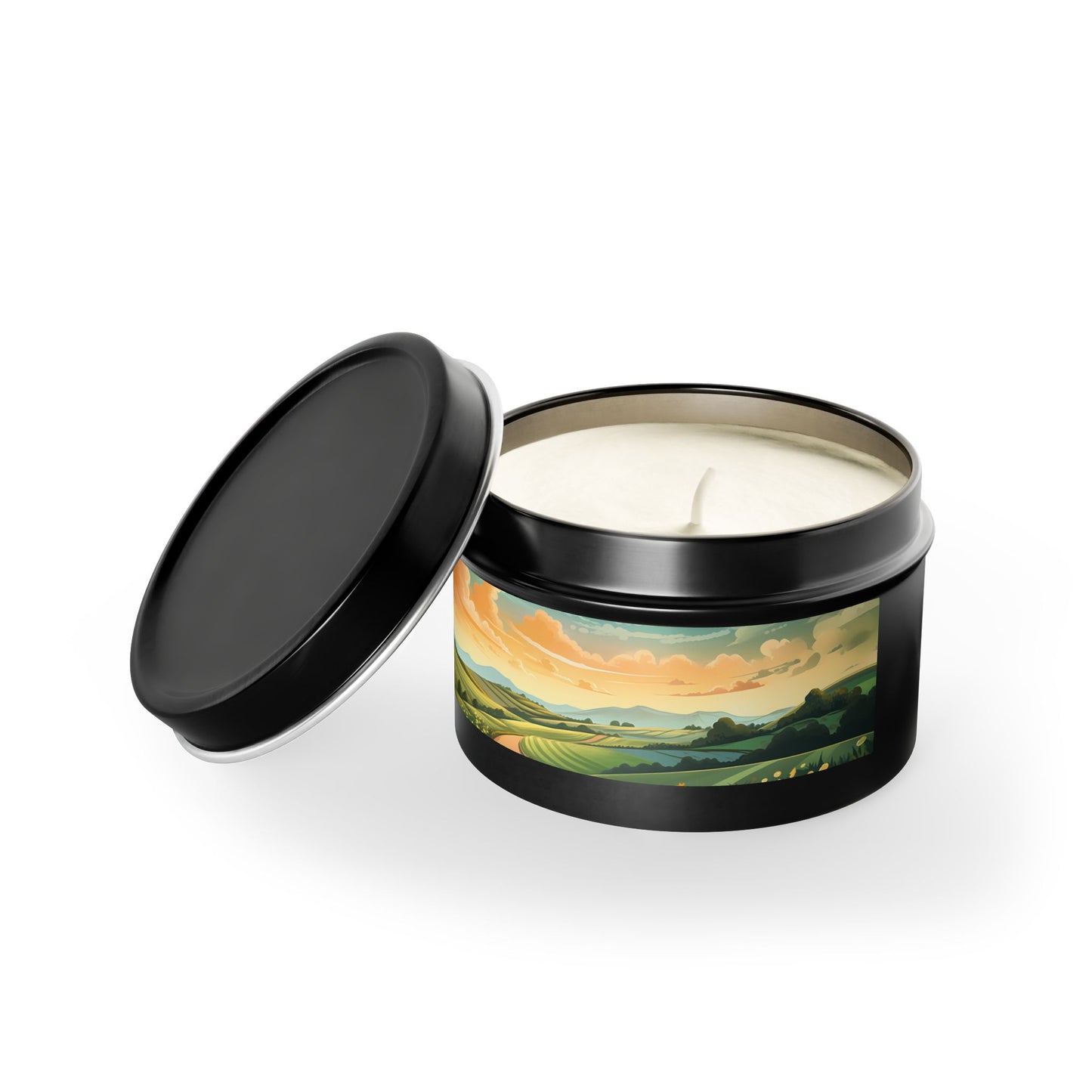 Bliss Road Scenic Aromatherapy Tin Candle. Journey to Tranquility, One Flame at a Time. Available in 2 sizes, 3 finishes, and 5 scents.
