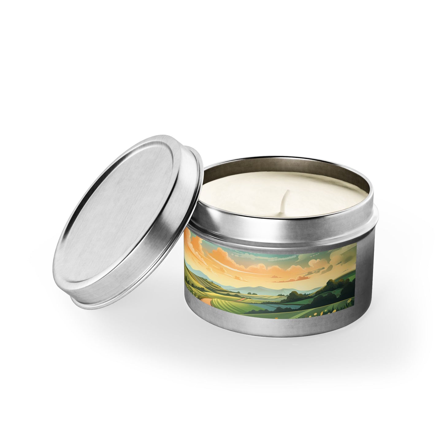 Bliss Road Scenic Aromatherapy Tin Candle. Journey to Tranquility, One Flame at a Time. Available in 2 sizes, 3 finishes, and 5 scents.