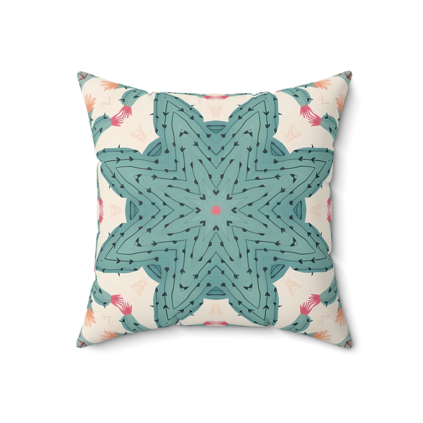 Desert Cactus Star Tile Square Throw Pillow - Double Sided Print - Concealed Zipper - Available in 4 sizes.
