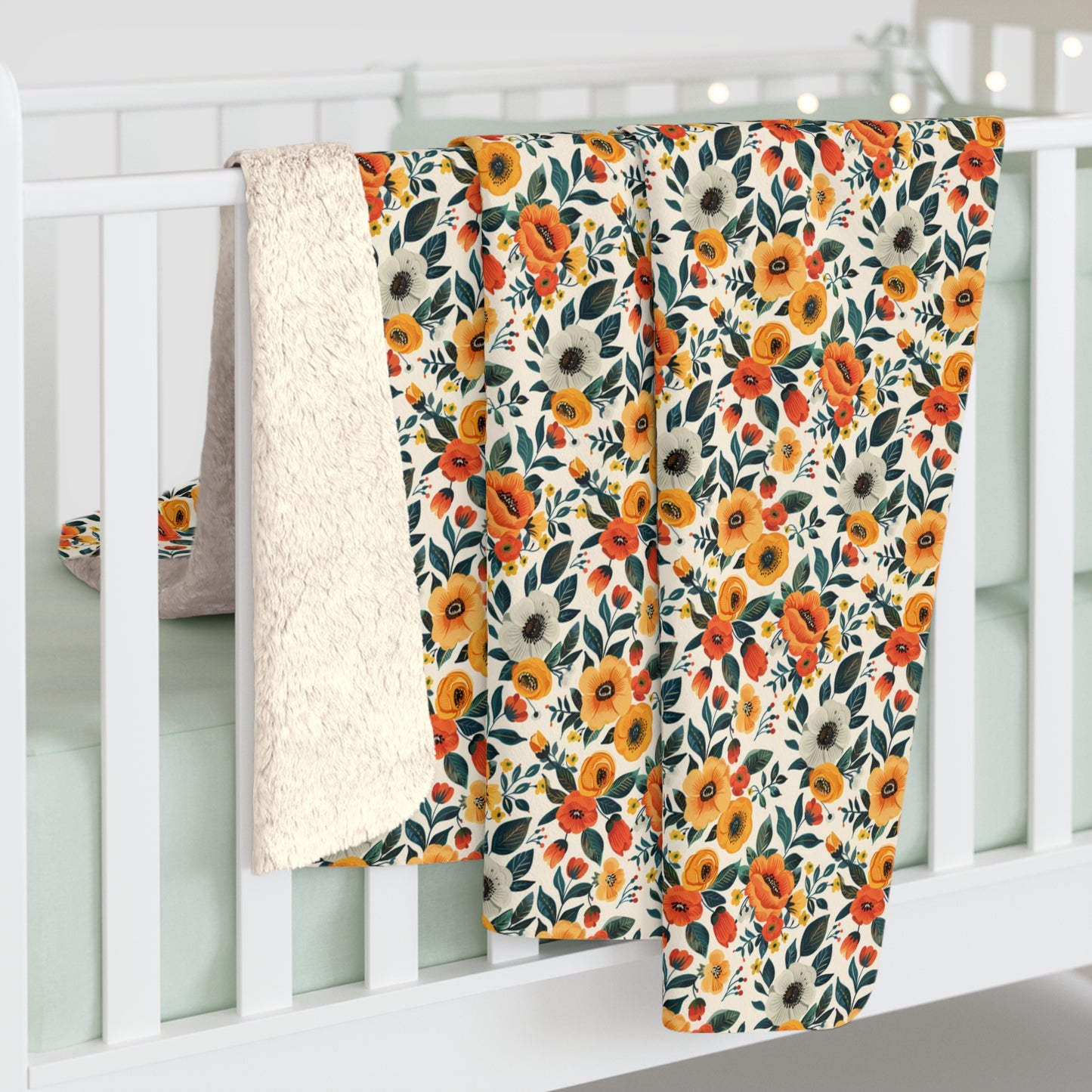 Golden Bloom Harmony Sherpa Fleece Blanket - Curl Up in Comfort - Bright Blooms for Blissful Days! Available in 2 sizes.