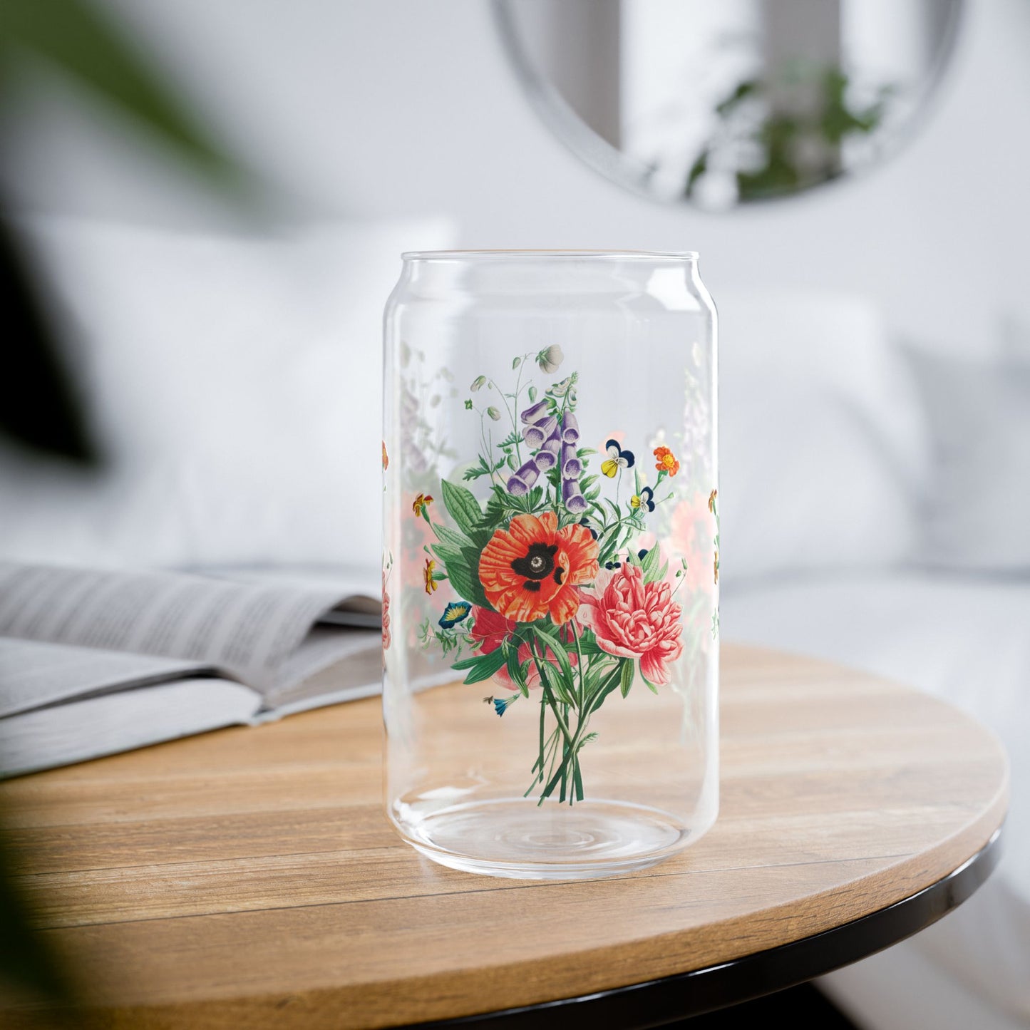 Vintage Blossom Reverie Sipper Glass Tumbler - 16 oz - Sip in Floral Elegance with Every Bloom! From our Vintage Floral Collection.