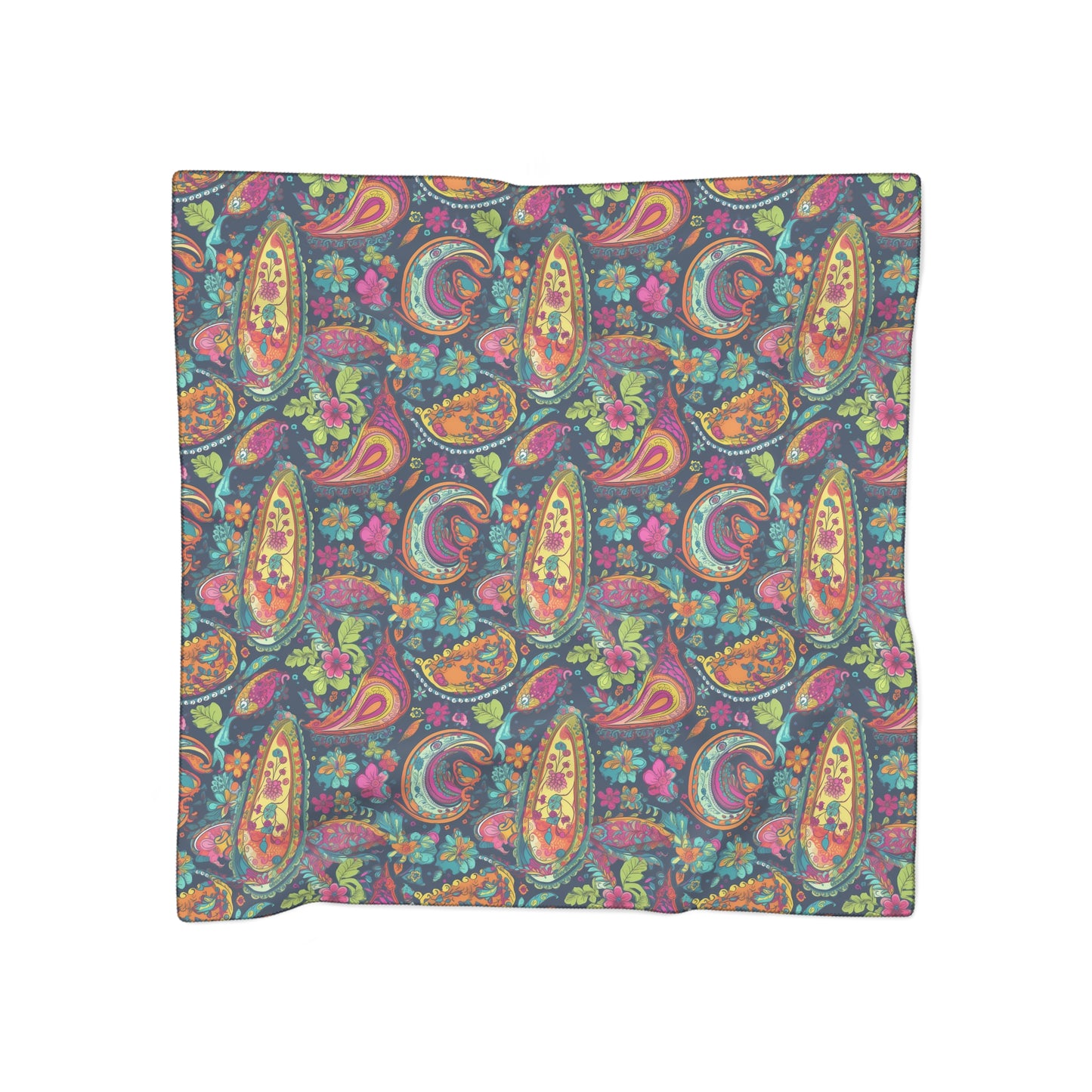 Psychedelic Paisley Party Poly Voile Scarf. Vibrant Fuchsia, Teal, Green, Yellow, Red, Blue - Bold & Fun Accessory. Available in 2 sizes: 25" x 25" or 50" x 50"