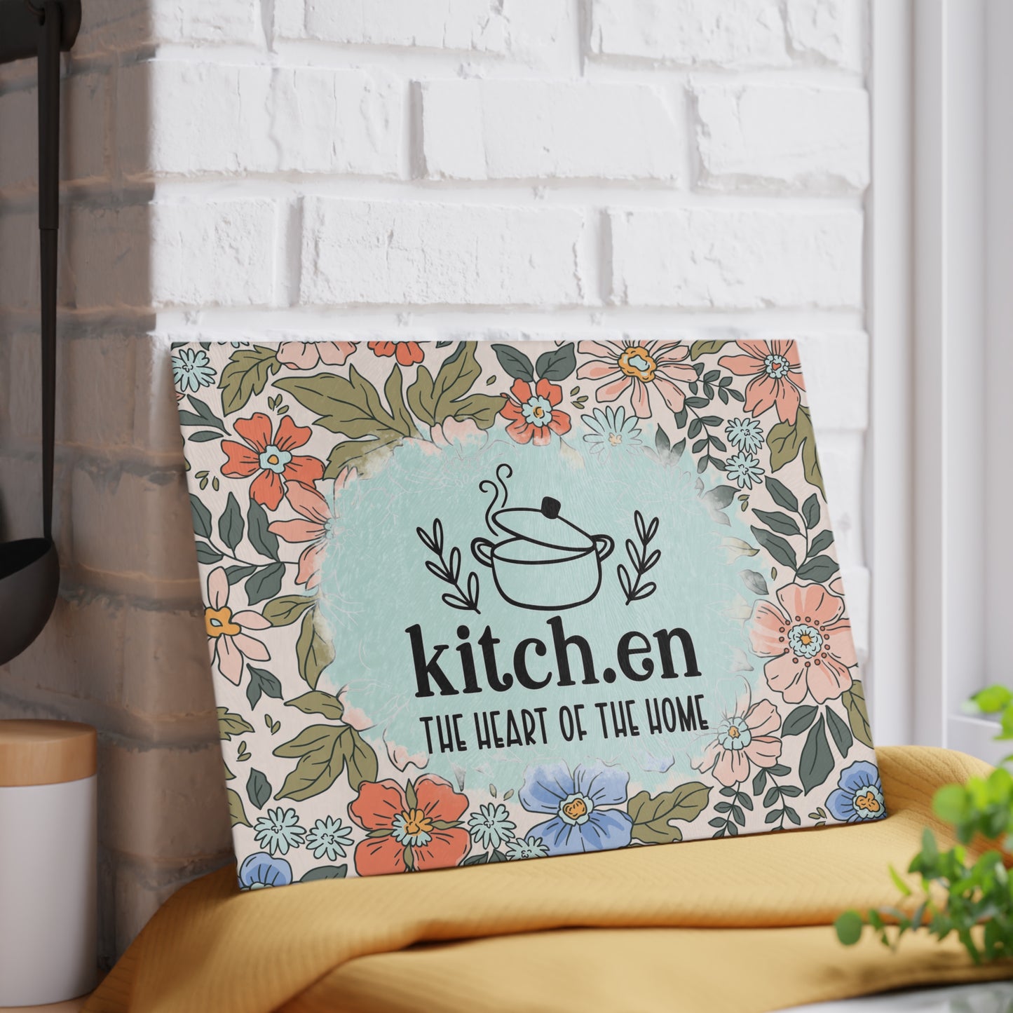 Kitchen, the Heart of the Home Glass Cutting Board - Available in 2 sizes.