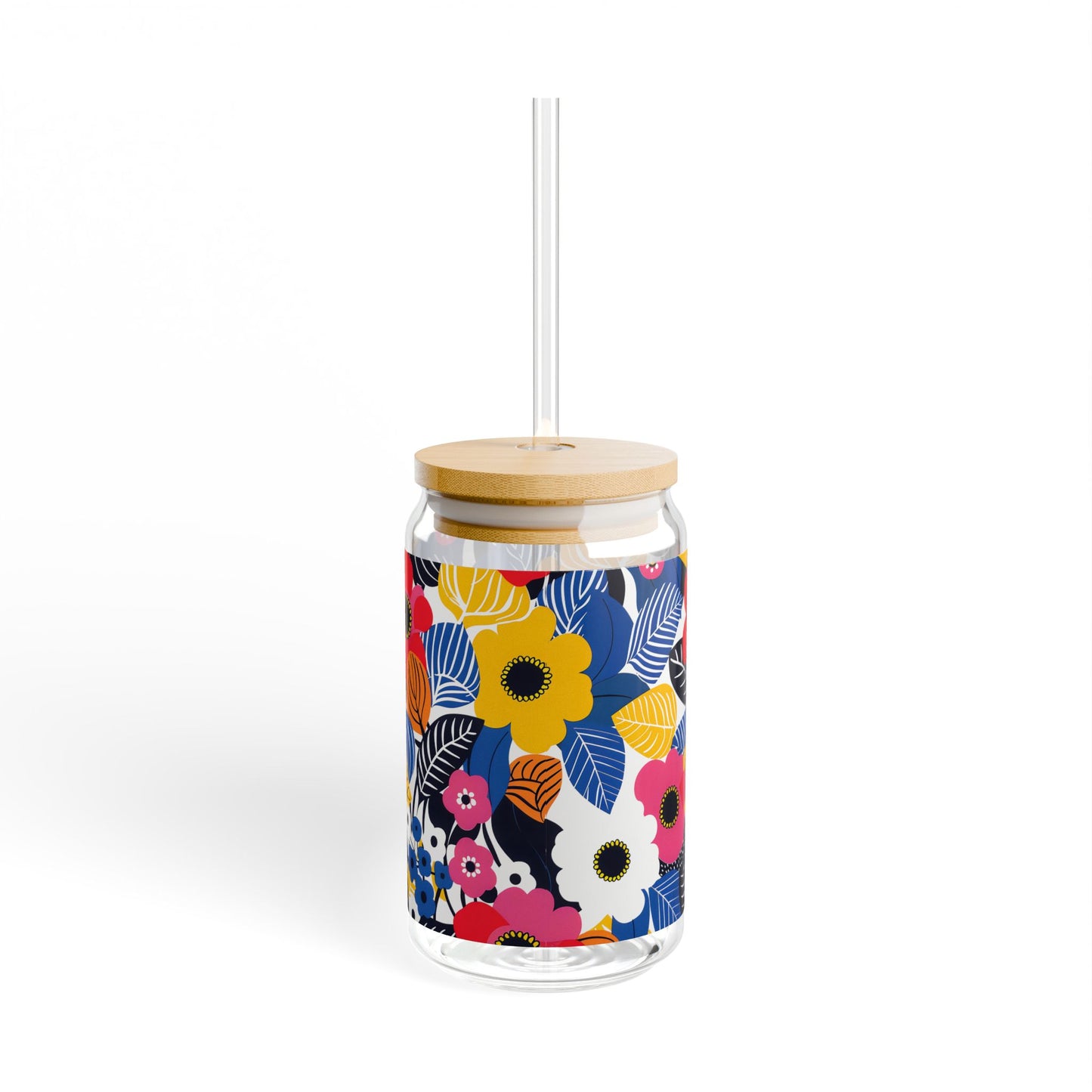Blossom Burst Sipper Glass Tumbler - 16 oz - Sip in Style with a Burst of Blossoms!