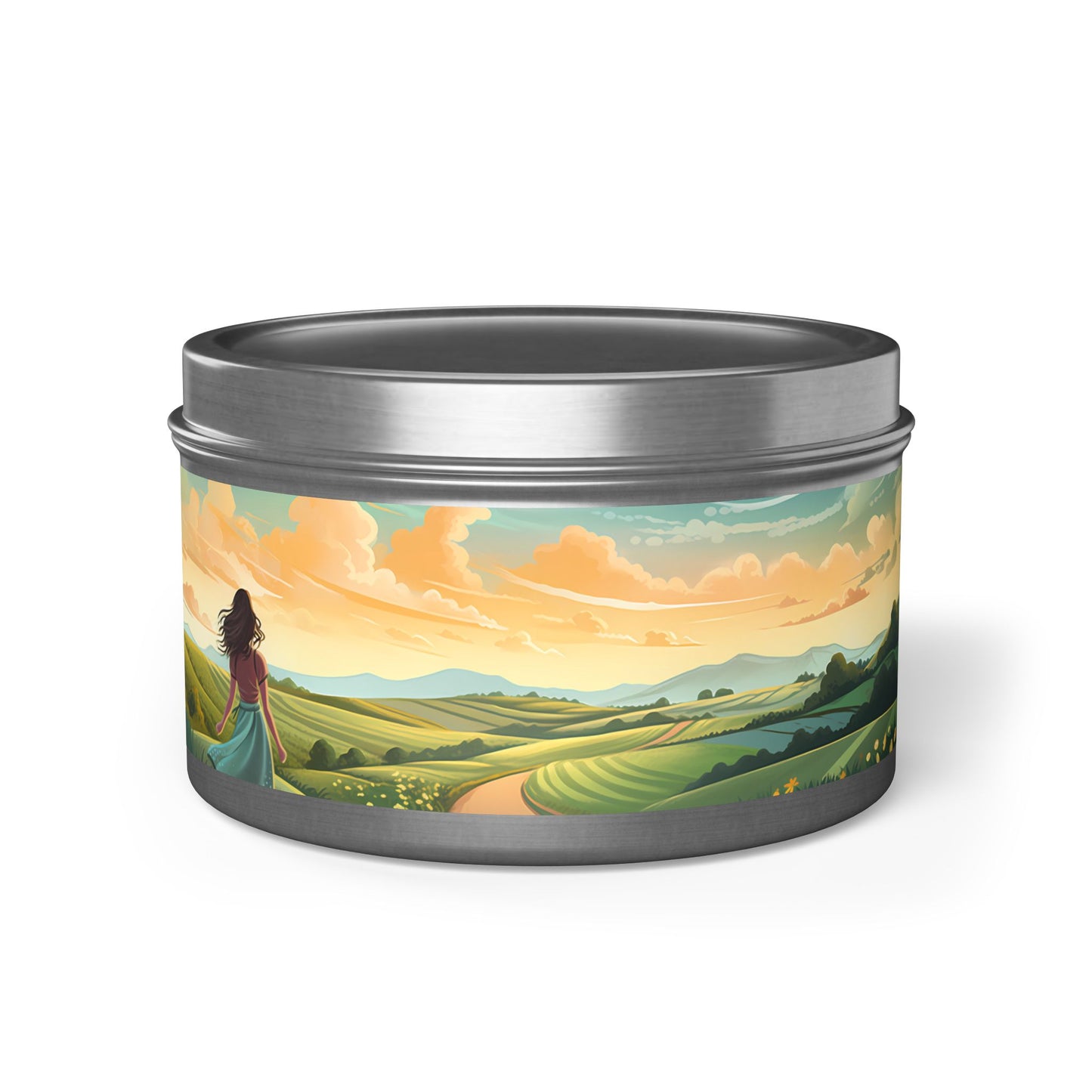 Bliss Road Scenic Aromatherapy Tin Candle. Journey to Tranquility, One Flame at a Time. Available in 2 sizes, 3 finishes, and 5 scents.