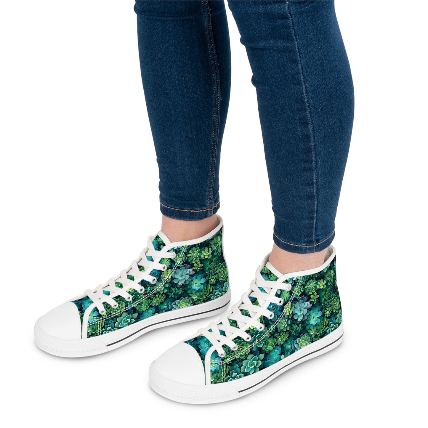Succulent Forest Ladies' High Top Sneakers - Tread Lightly, Bloom Brightly – Nature's Palette at Your Feet!