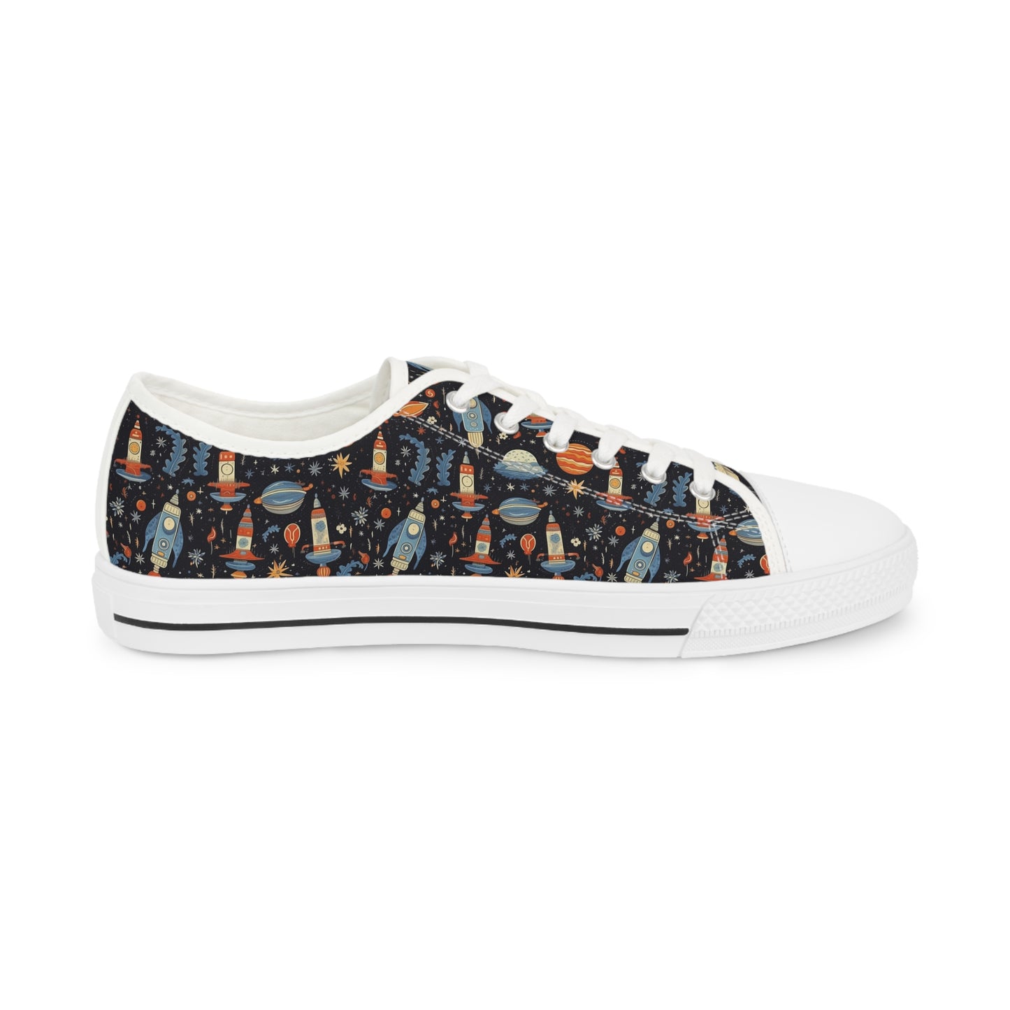 Galactic Space Rocket Romp Men's Low Top Sneakers - Blast Off in Style – Where Nostalgia Meets Outer Space!