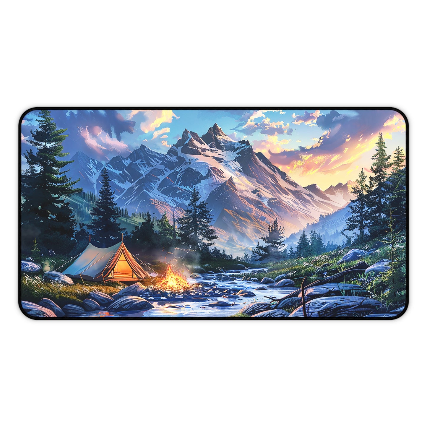 Mountain Creekside Campfire Desk Mat (Desk Pad) - Escape to the Mountains with Every Task! Available in 3 sizes.