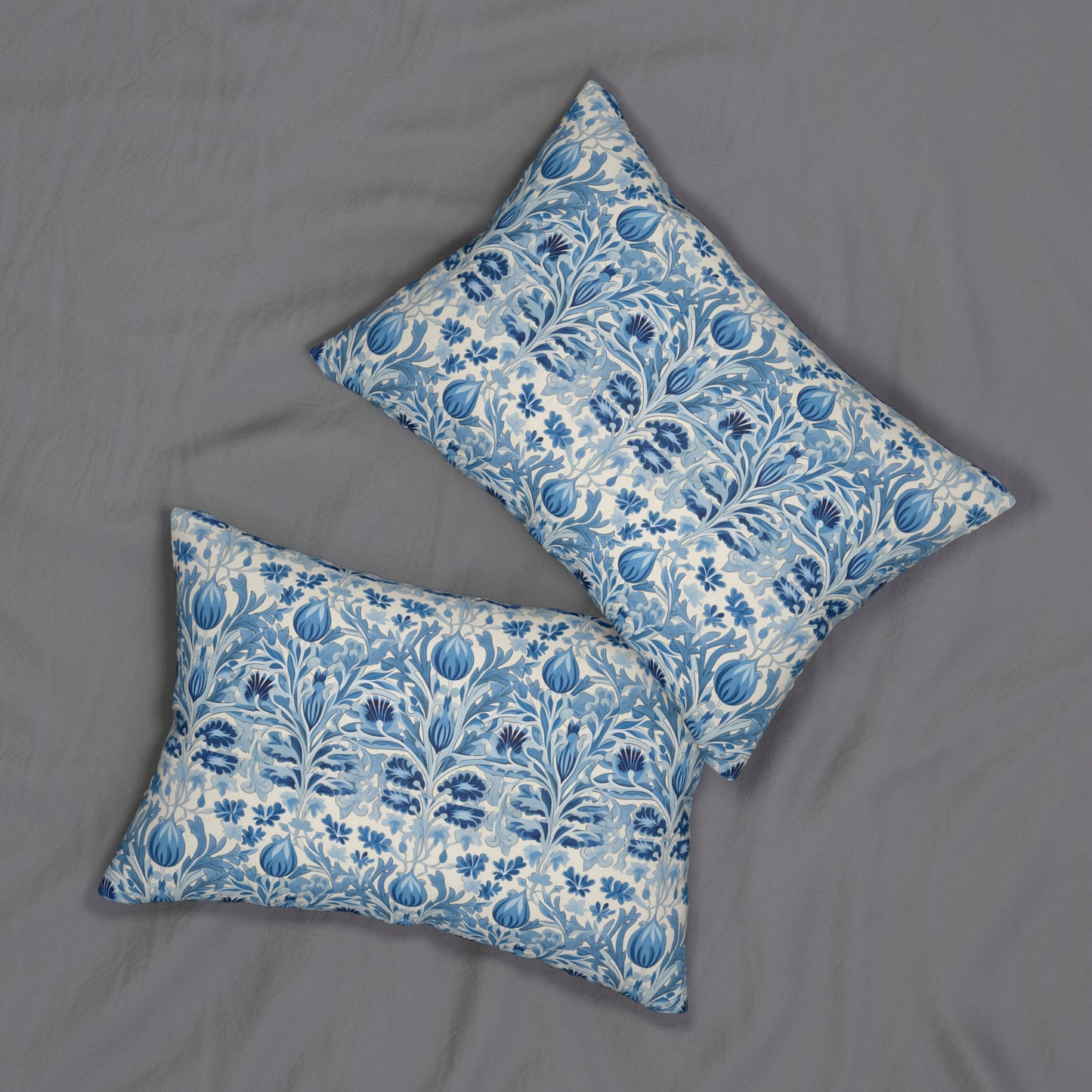 Dutch Blue Tulip Lumbar Pillow - Spun Polyester - Double-Sided Print - Concealed Zipper - Lumbar size: 20" x 14"