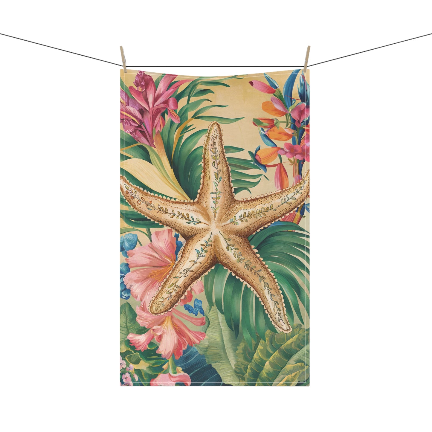 Starfish Soirée Kitchen Towel - Cotton Twill - 18" x 30" - Bask in Romantic Tropical Design with Starfish Elegance!