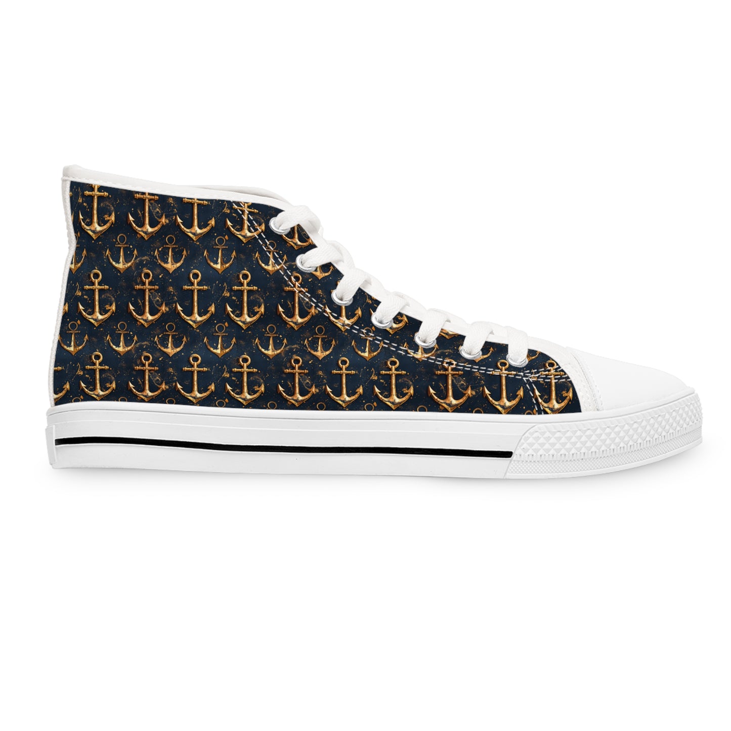 Golden Anchor Ladies' High Top Sneakers - Navigate in Style! Anchor Your Look with a Nautical Touch of Gold - Sail into Chic!