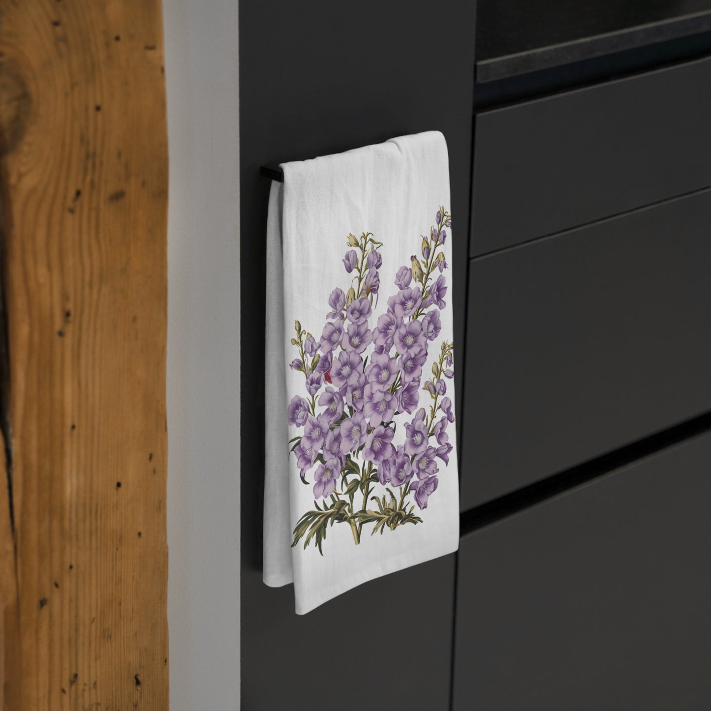 July Birth Month Flower - Larkspur Tea Towel - 100% Cotton - 28" x 28" - Add a Splash of July’s Vibrant Larkspur to Your Kitchen! From our Blooming Celebration Birth Flower Collection.