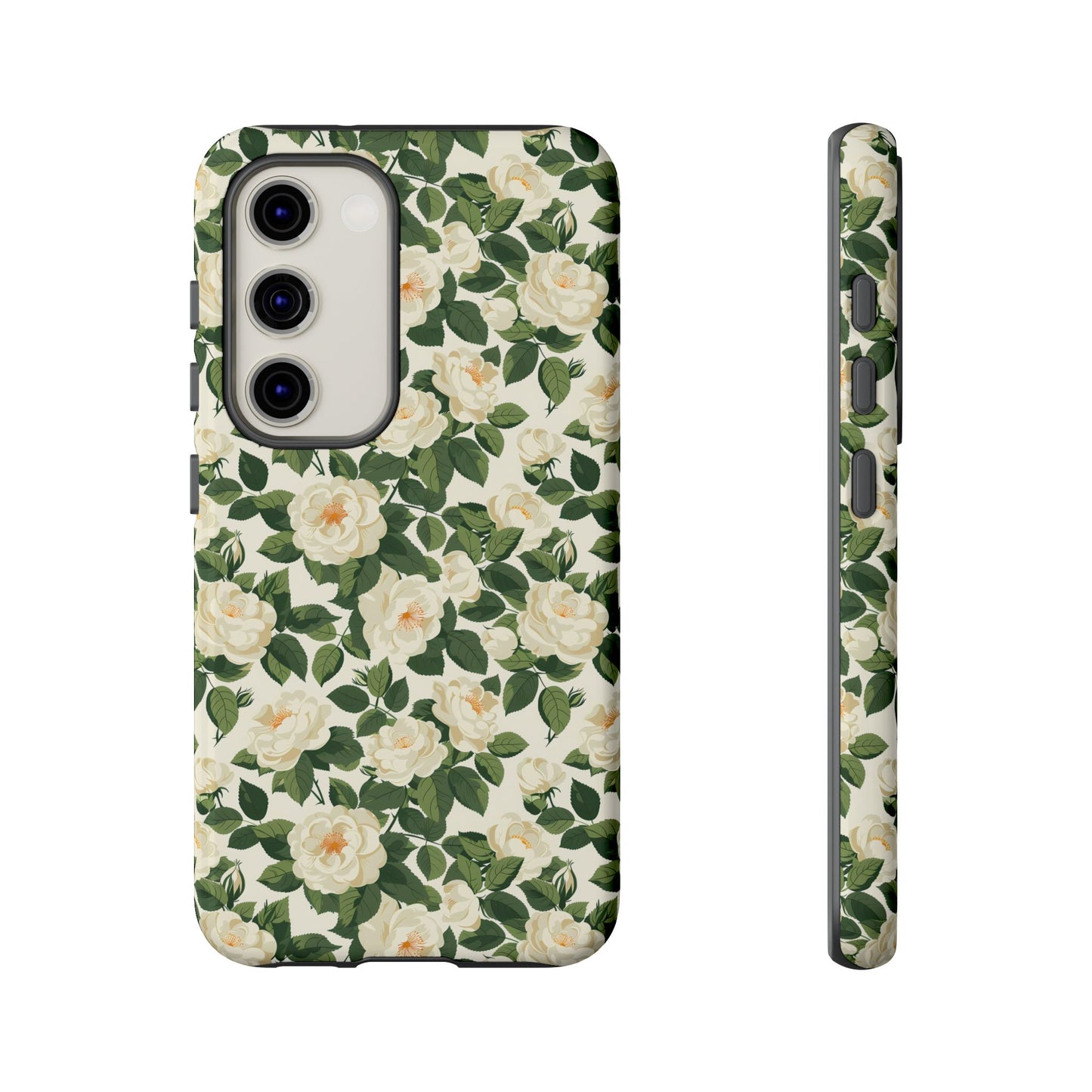 White Roses at Dawn Tough Phone Case for Apple iPhone, Samsung Galaxy, and Google Pixel.