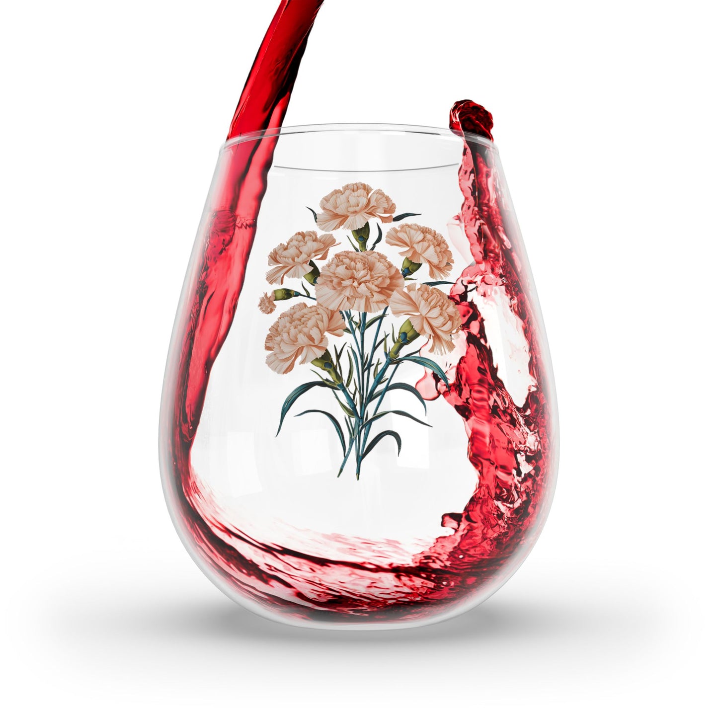 January Birth Month Flower - Carnation Stemless Wine Glass - 11.75 oz - Celebrate January's Grace with Every Sip! From our Blooming Celebrations Birth Flower Collection.