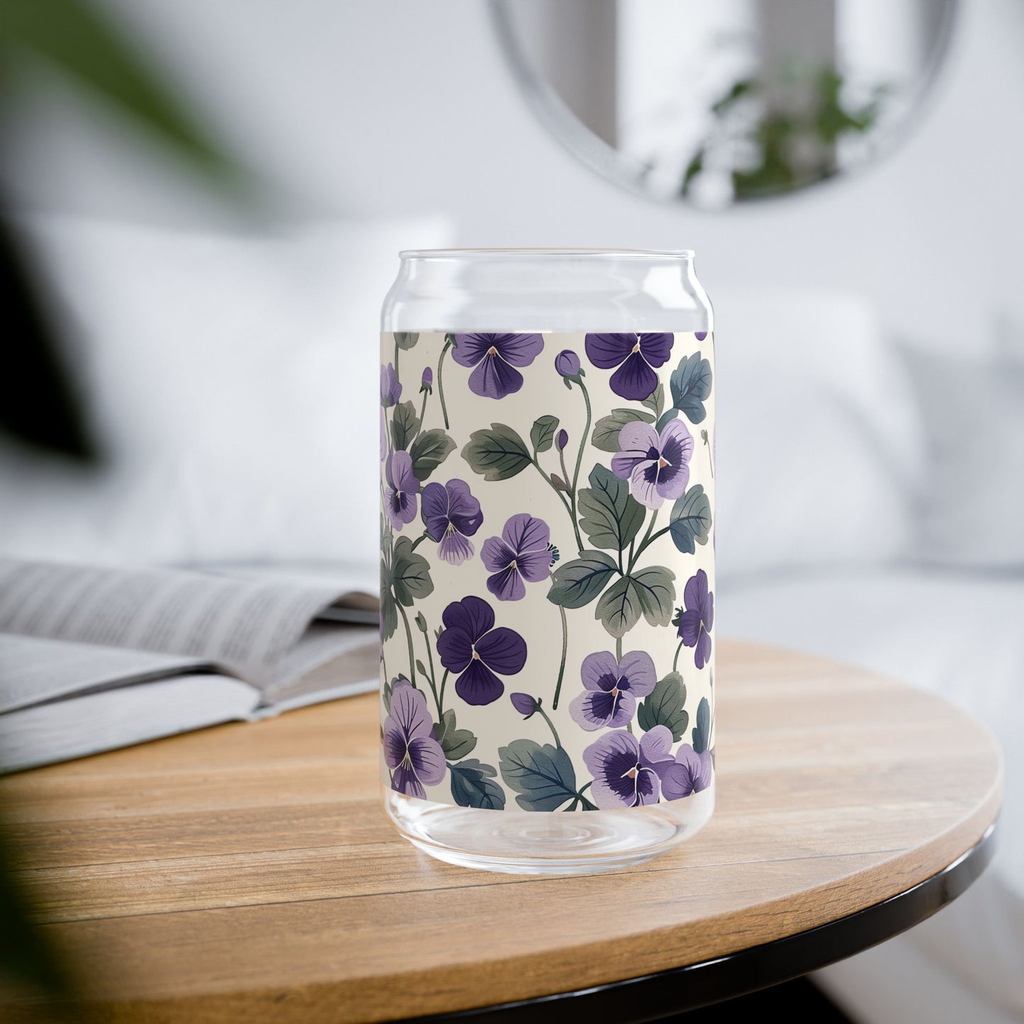 Purple Violets Sipper Glass Tumbler - 16 oz - Sip Elegantly with Every Purple Violet Bloom!