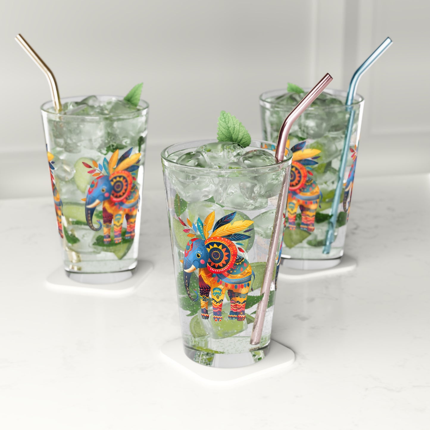 Ethnic Elephant Pint Glass - 16 oz - Stomp into Style with Every Sip with Ethnic Elephant!