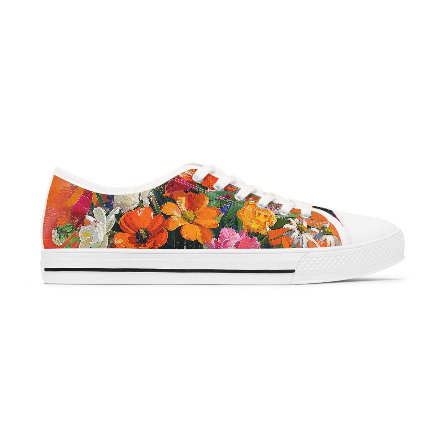 Blossom Blaze Ladies' Low Top Sneakers - Step into Blooming Beauty – Where Every Step is a Burst of Color!