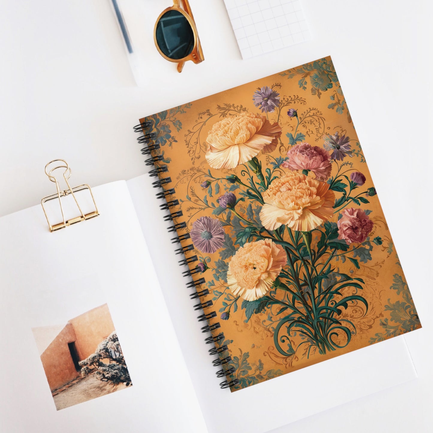 Vintage Carnations Spiral Notebook - Ruled Line - Capture Every Thought in Classic Elegance – Vintage Carnations Blooming with Timeless Style!
