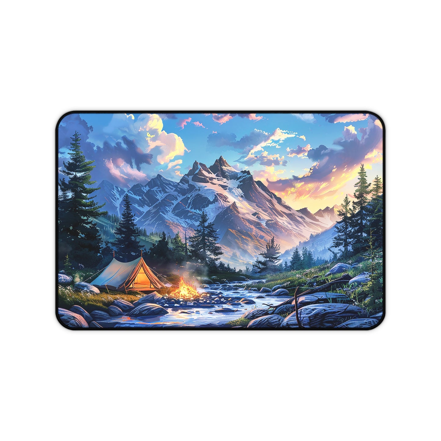 Mountain Creekside Campfire Desk Mat (Desk Pad) - Escape to the Mountains with Every Task! Available in 3 sizes.